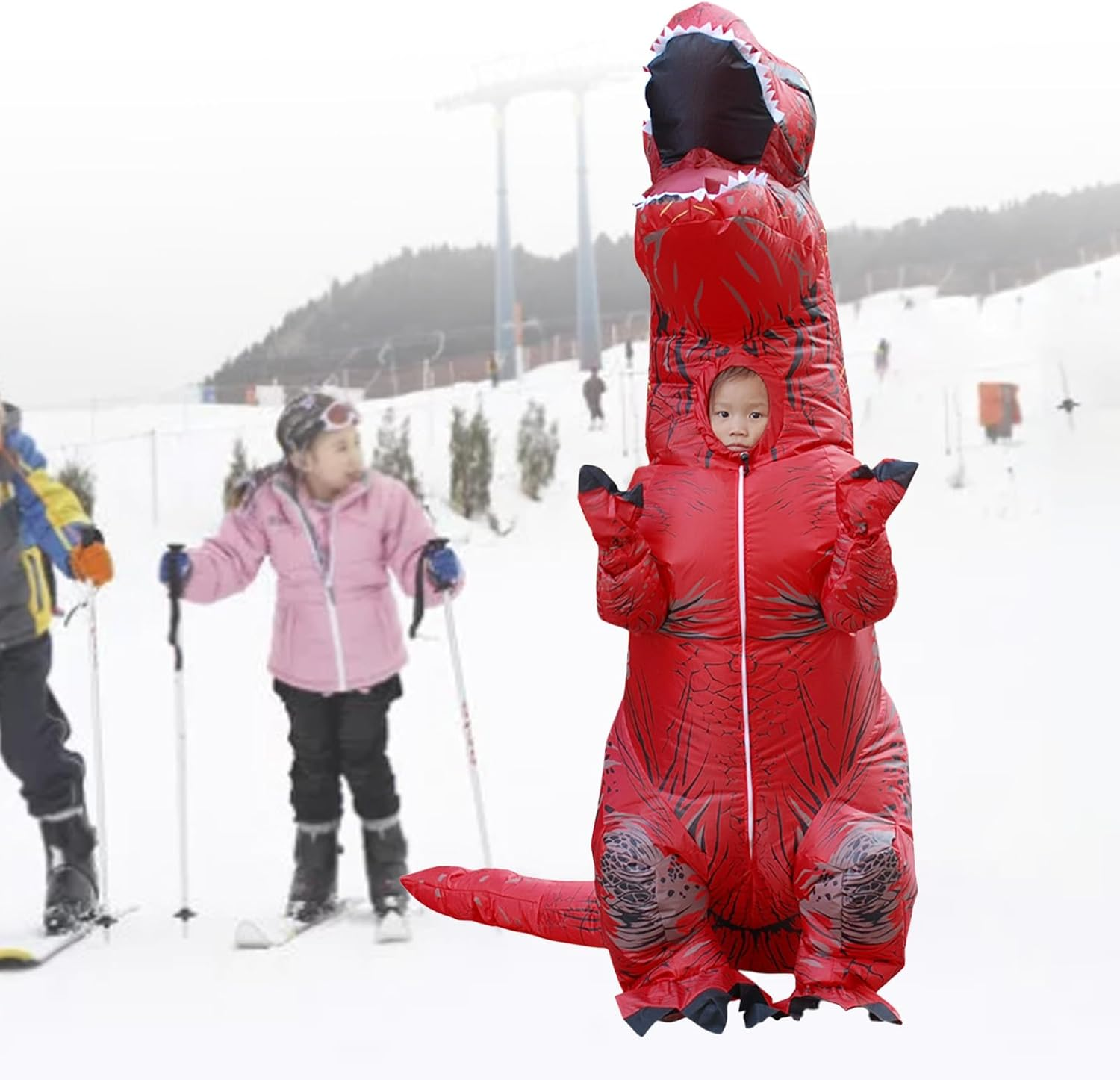 Inflatable Dinosaur Costume for Kids, Halloween Inflatable T-Rex Costume, Blow up Trex Costume, Halloween Costumes for Boys Girls, Funny Party Cosplay Fancy Dress Costume (Red) image number 2