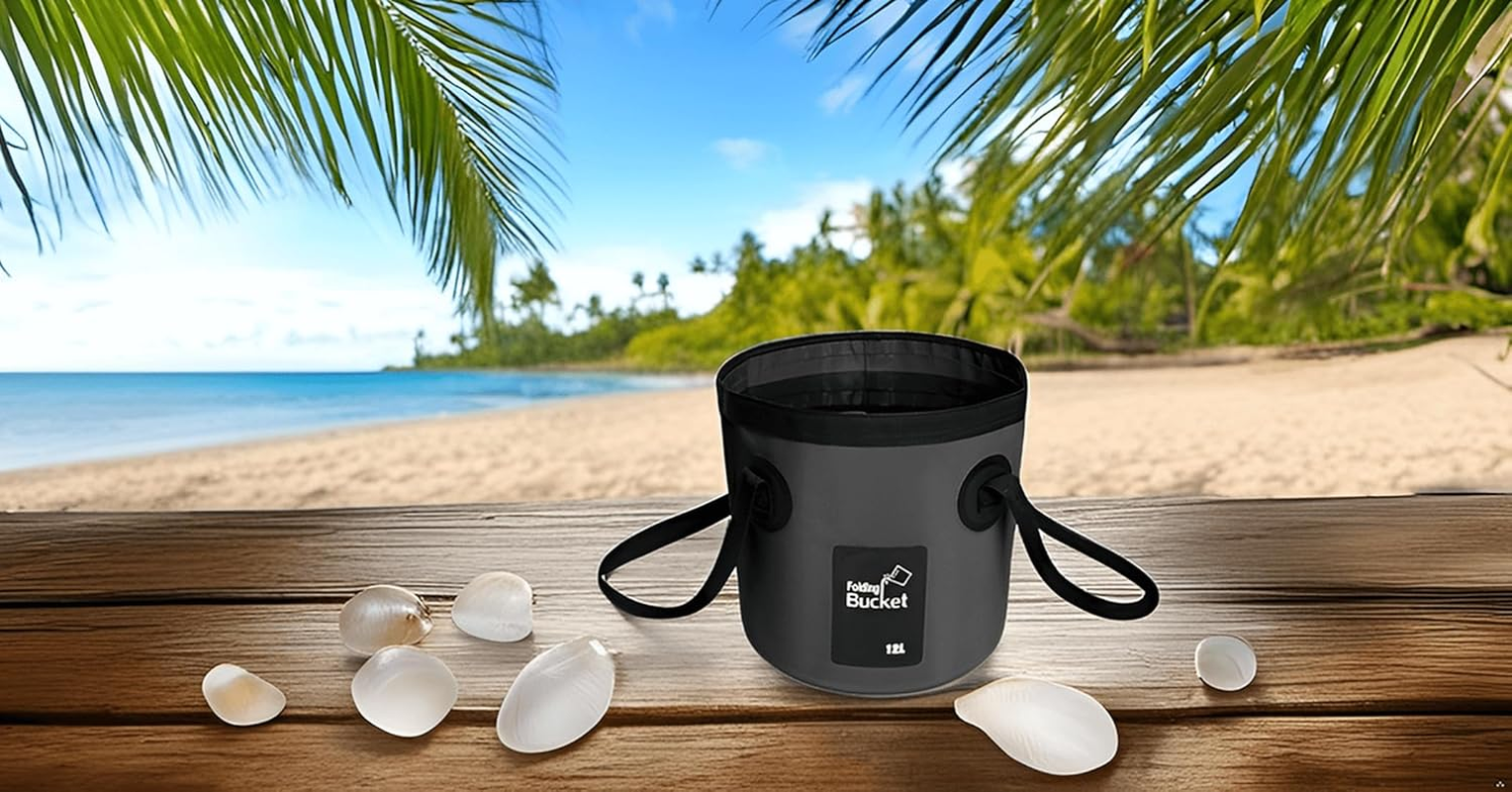 BANCHELLE Collapsible Bucket Water Container Portable Folding Camp Wash Basin for Outdoor Traveling Hiking Fishing Car Washing Gardening Camping (Black, 12L) image number 5
