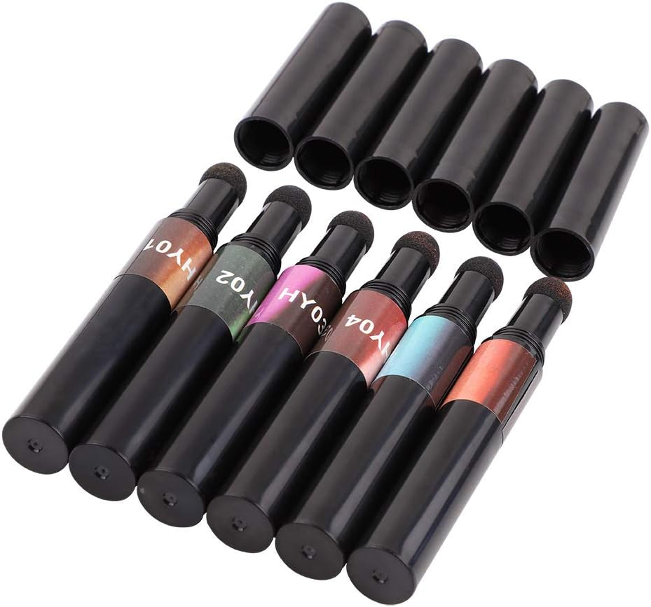 XICHEN 6 Colors/Set Air Cushion Nail Powder Pen Holographic Nails Powder with Mirror Effect, Manicure Cushion Magic Pen, Laser Phantom Series Magic Mirror Powder image number 4