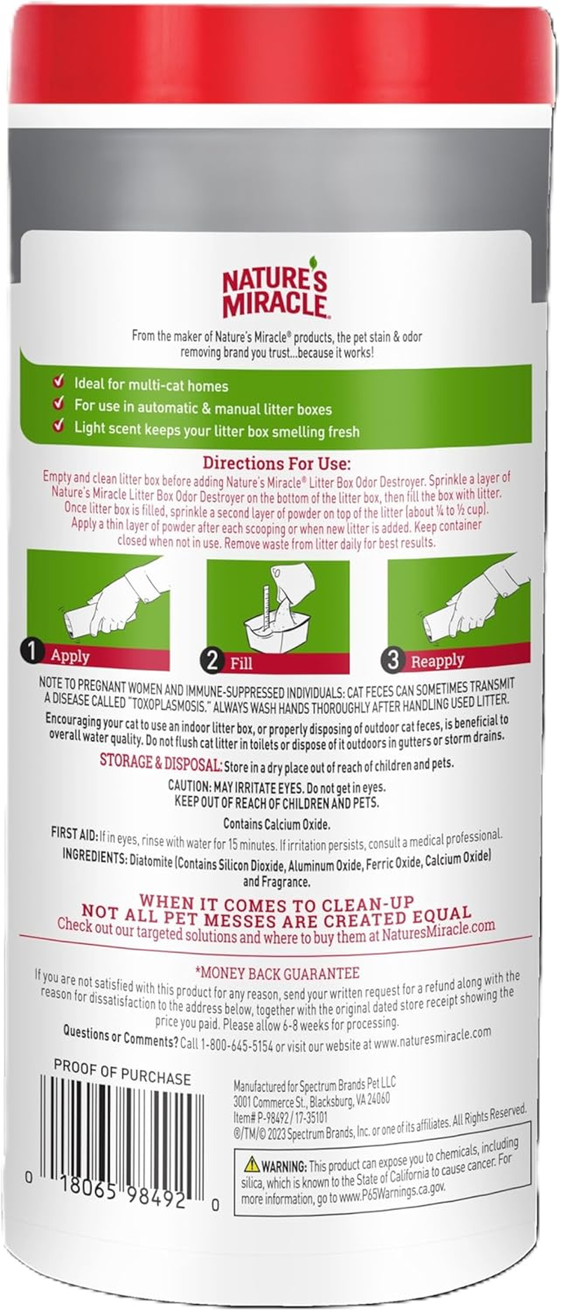 Nature'S Miracle Litter Box Deodorizer, 567G, Litter Deodorizing Powder, Cat Odor Control Formula image number 1