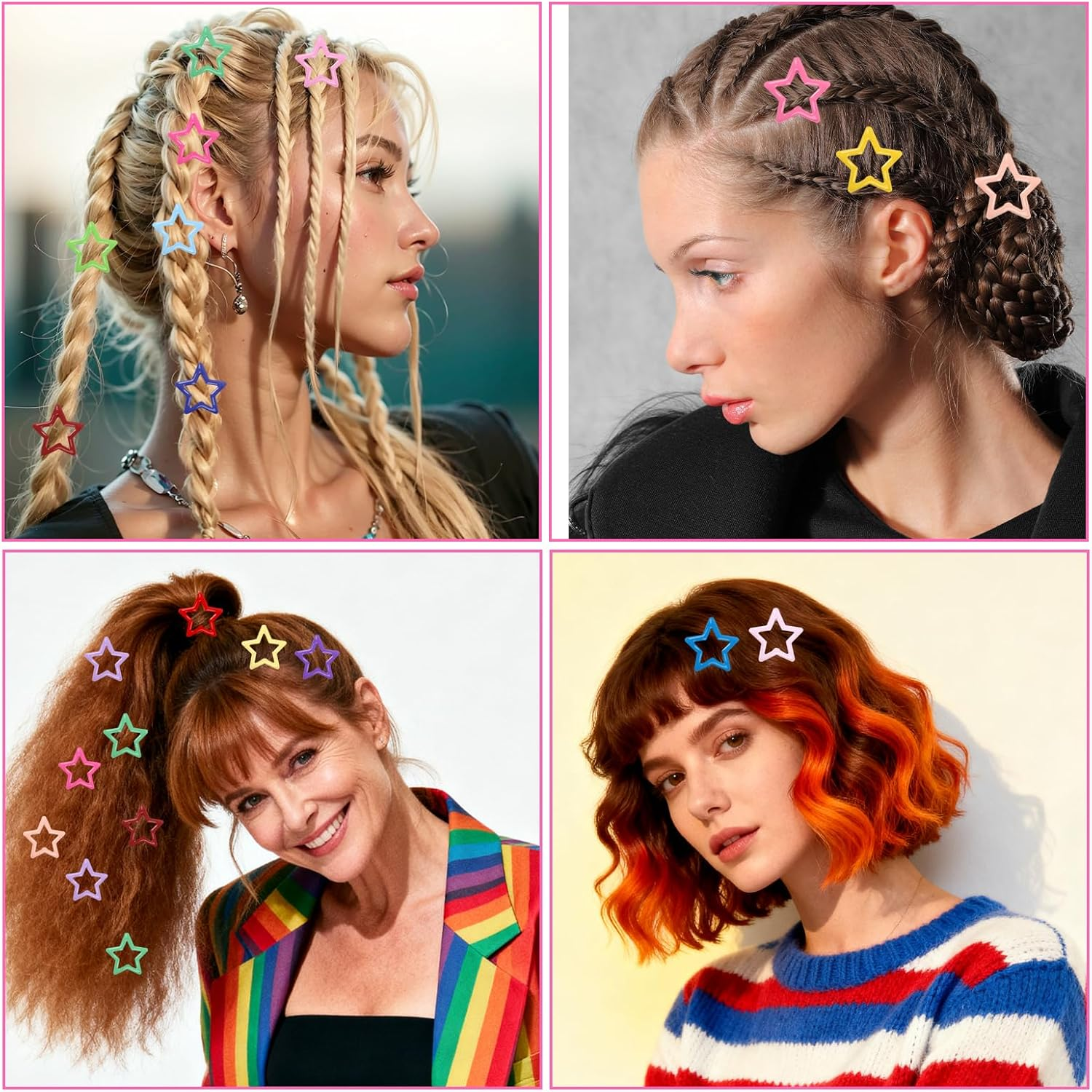 Pack of 100 Star Hair Clips, Colourful Hair Clips Stars Y2K Hair Accessories, 3.1 Cm Metal Pentagram Hair Clips, Non-Slip Hair Clips with Hollowed Stars, Cute Hair Accessories for Girls Women image number 5