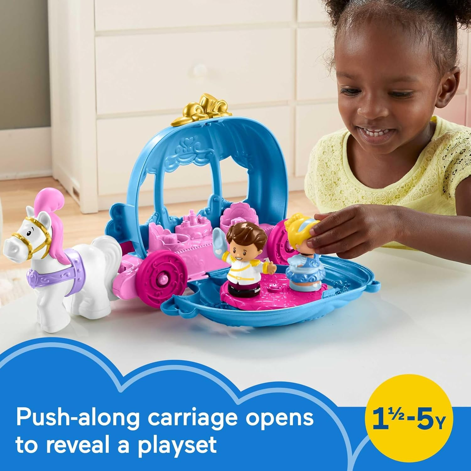 Fisher-Price Little People Toddler Toy Disney Princess Cinderella&rsquo;S Dancing Carriage Playset with Figures for Pretend Play Ages 18+ Months image number 1