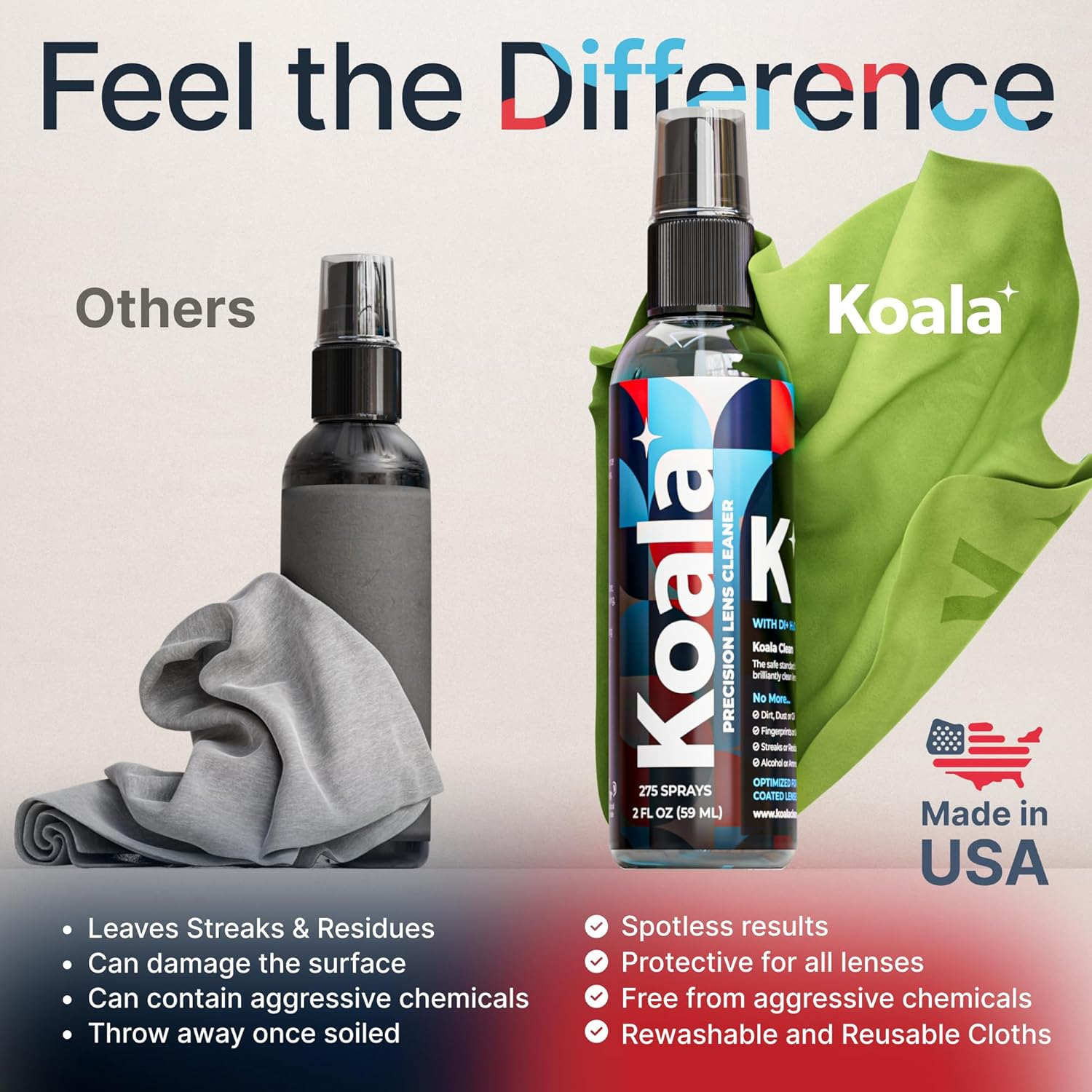 Koala Eyeglass Lens Cleaner Spray Kit | (2X) Glasses Cleaner Bottle + (2X) Microfiber Cloth | Alcohol Free Eyeglasses, Screen, and Camera Cleaning Kit | Made in USA (4 Piece Set) image number 4