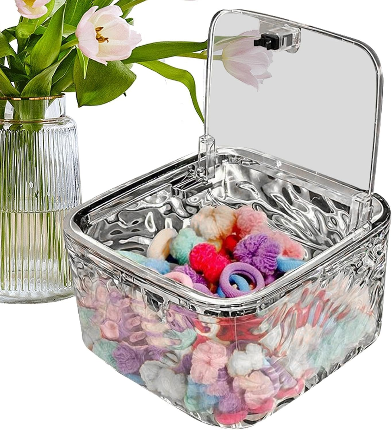 Hair Accessories Storage Container - Clear Hair Tie Organizer,Hair Accessories Holder with Lid, Storage Case, Tool Box for Hair Ties Accessory
