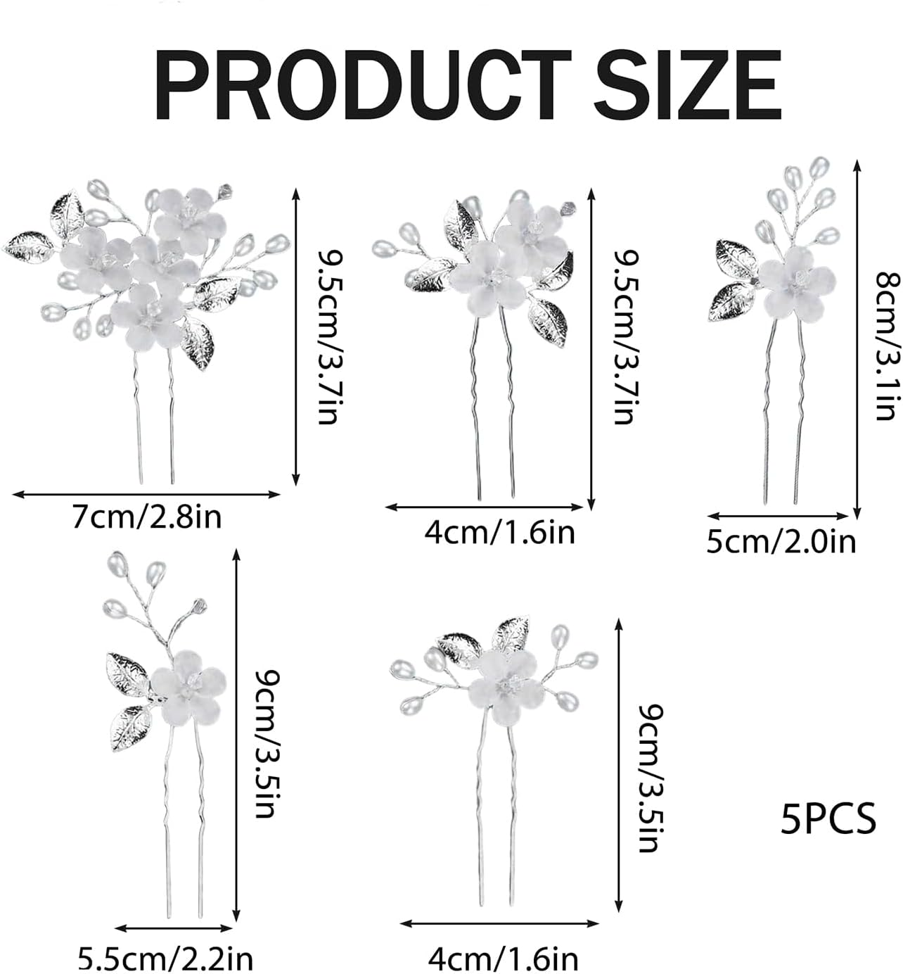 Weenwill Bridal Hair Accessories,5 Pcs Bridal Hairpins,Bride Wedding Flower Hair Pins Clips,Pearl Bridal U-Shaped Wedding Hair Pins Bridesmaid Hair Accessories Set for Women Girls Silver image number 4