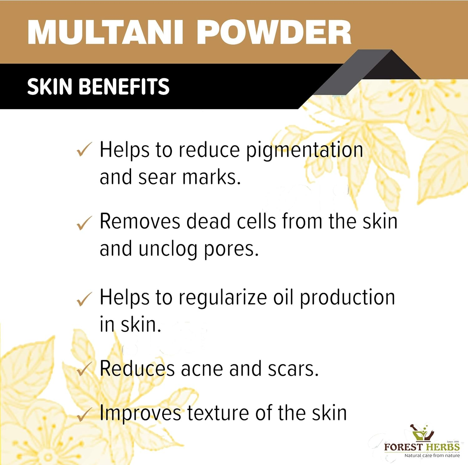 The Forest Herbs Natural Care from Nature Organic Multani Mitti Powder (Fullers Earth/Calcium Bentonite Clay) for Face & Hair Pack - 200Gms