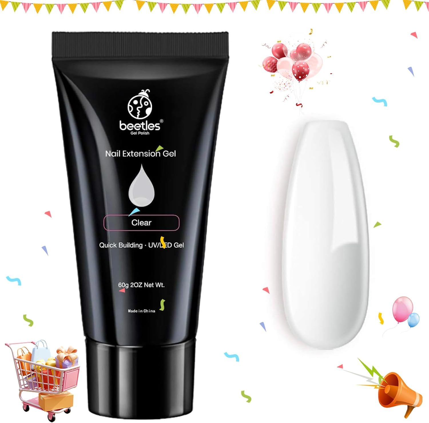 Beetles Gel Polish Poly Extension Gel for Nail, 60G Clear Jelly Gel Builder Nail Gel Trendy Nail Art Design Nail Extension Gel Salon Nail Easy DIY at Home Manicure for Women image number 1