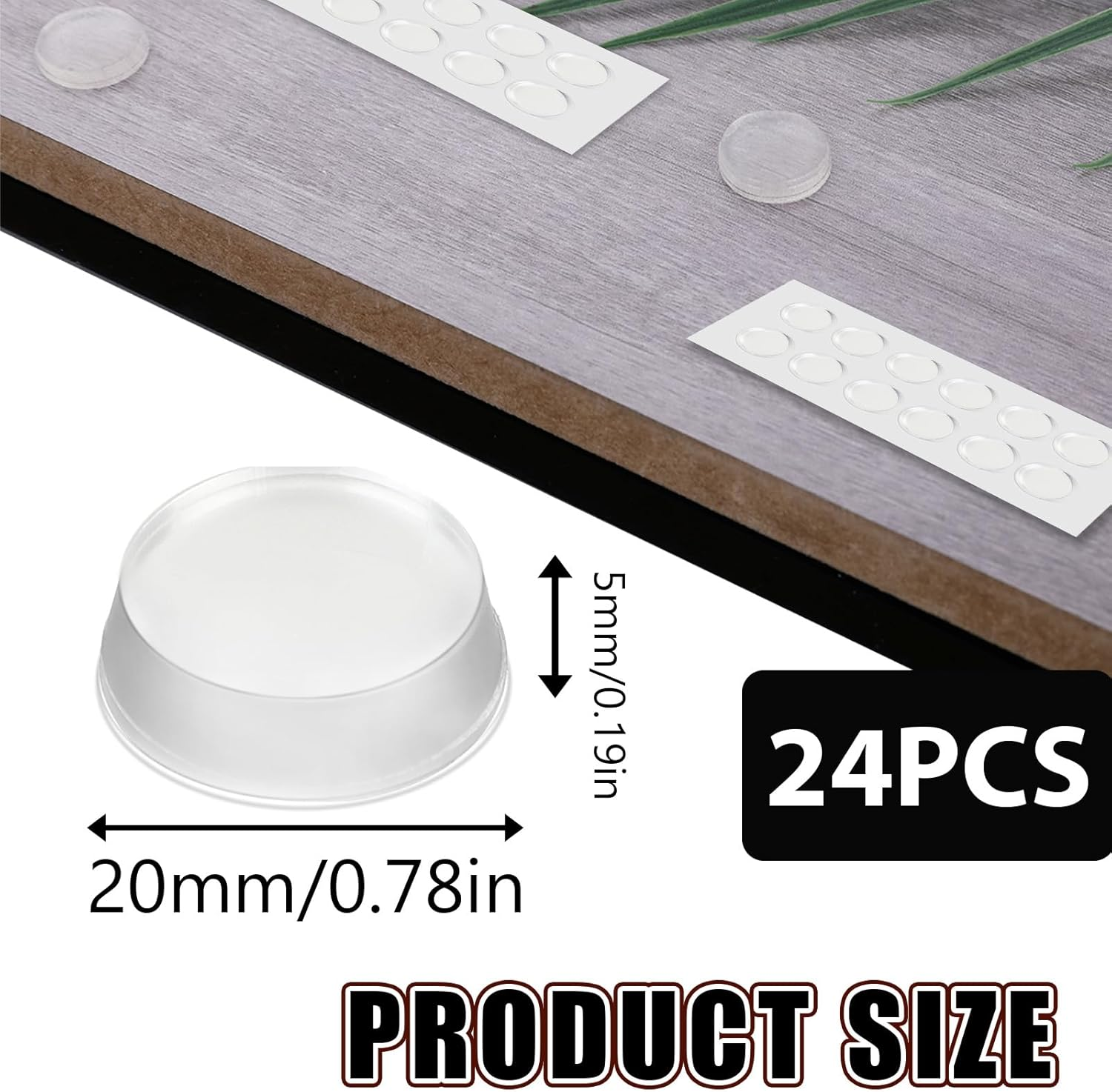 24 Pack Glass Feet Pads for Table anti Slip Pads 20Mm*5Mm Clear Self Adhesive round Rubber Feet Bumpers Glass Table Top Grippers for Drawer Cabinet image number 4