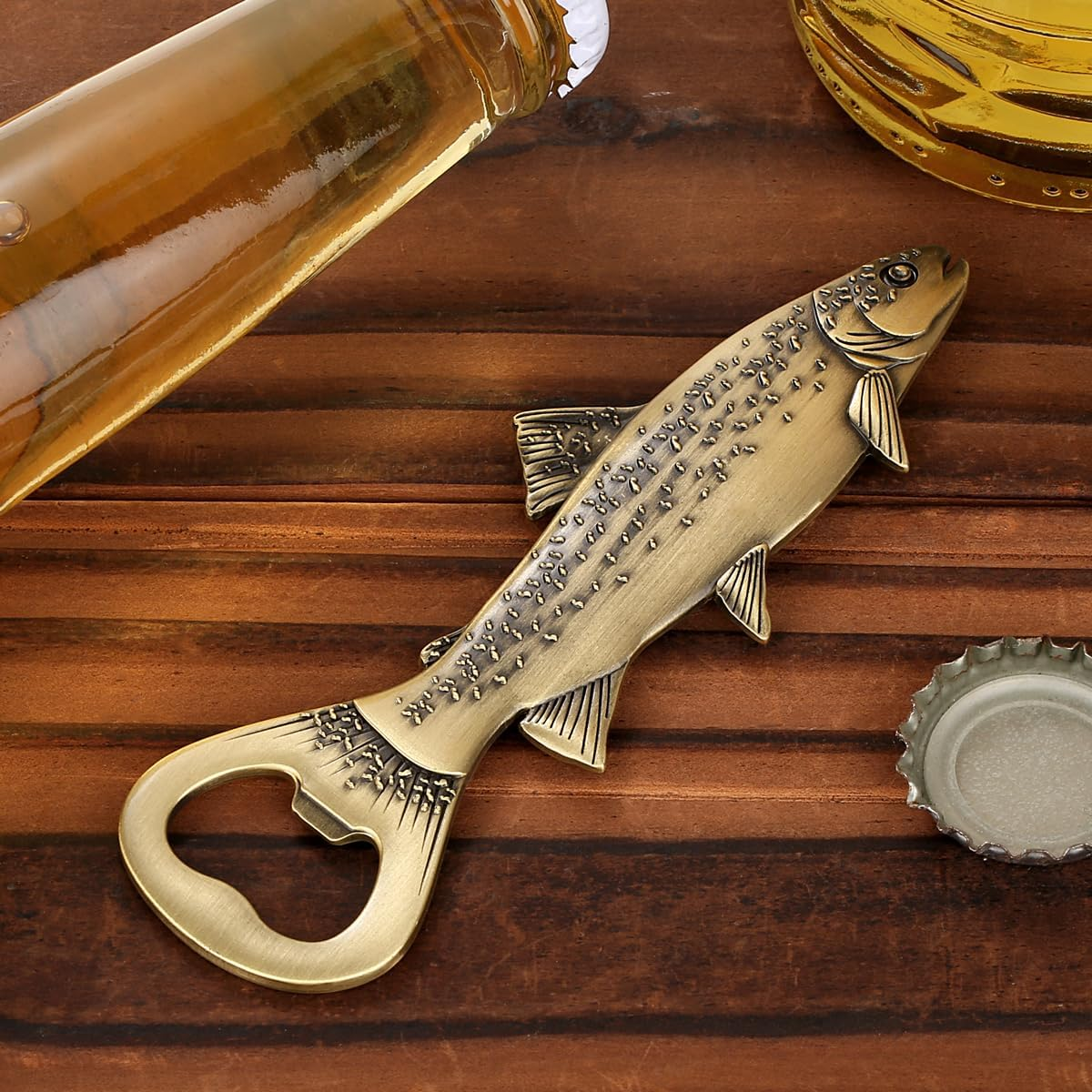 LULLEA Trout Bottle Opener, Fishing Gift for Men Dad Grandpa Fisherman, Bronze Trout-Shaped Bar Accessory with Gift Bag, Perfect for Birthday Fathers Day Christmas Outdoor Adventures image number 5
