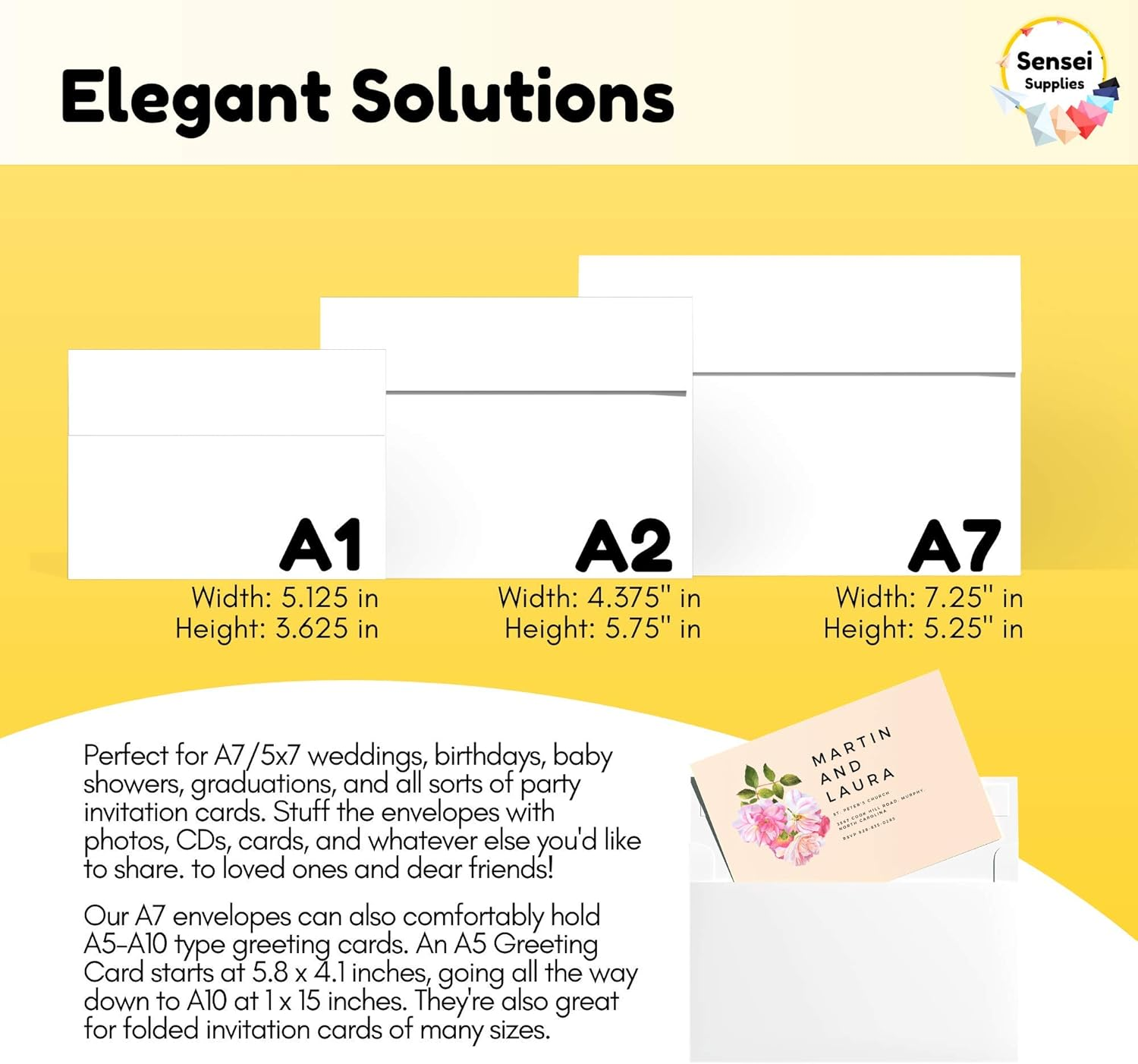 110 5X7 White Invitation Envelopes - for 5X7 Cards - A7 - (5 &frac14; X 7 &frac14; Inches) - Perfect for Weddings, Graduation, Baby Shower - 120 GSM - Peel, Press & Self Seal - Square Flap image number 5