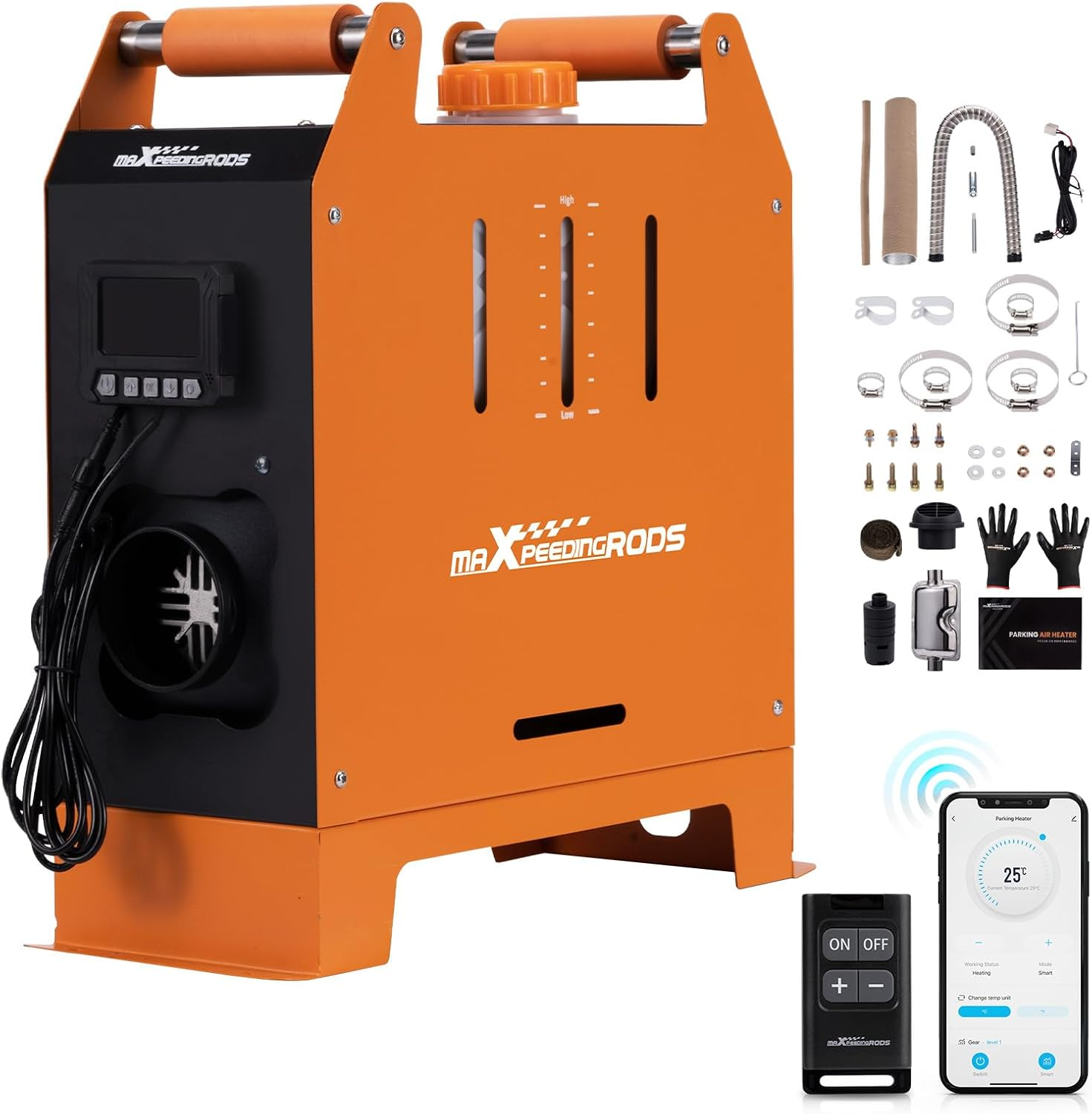 Maxpeedingrods Diesel Heater 5KW 12V, Bluetooth App, All-In-One W/Automatic Altitude Adjustment Control Air Heater for Campers Camping RV Boat Trailer Van Greenhouse