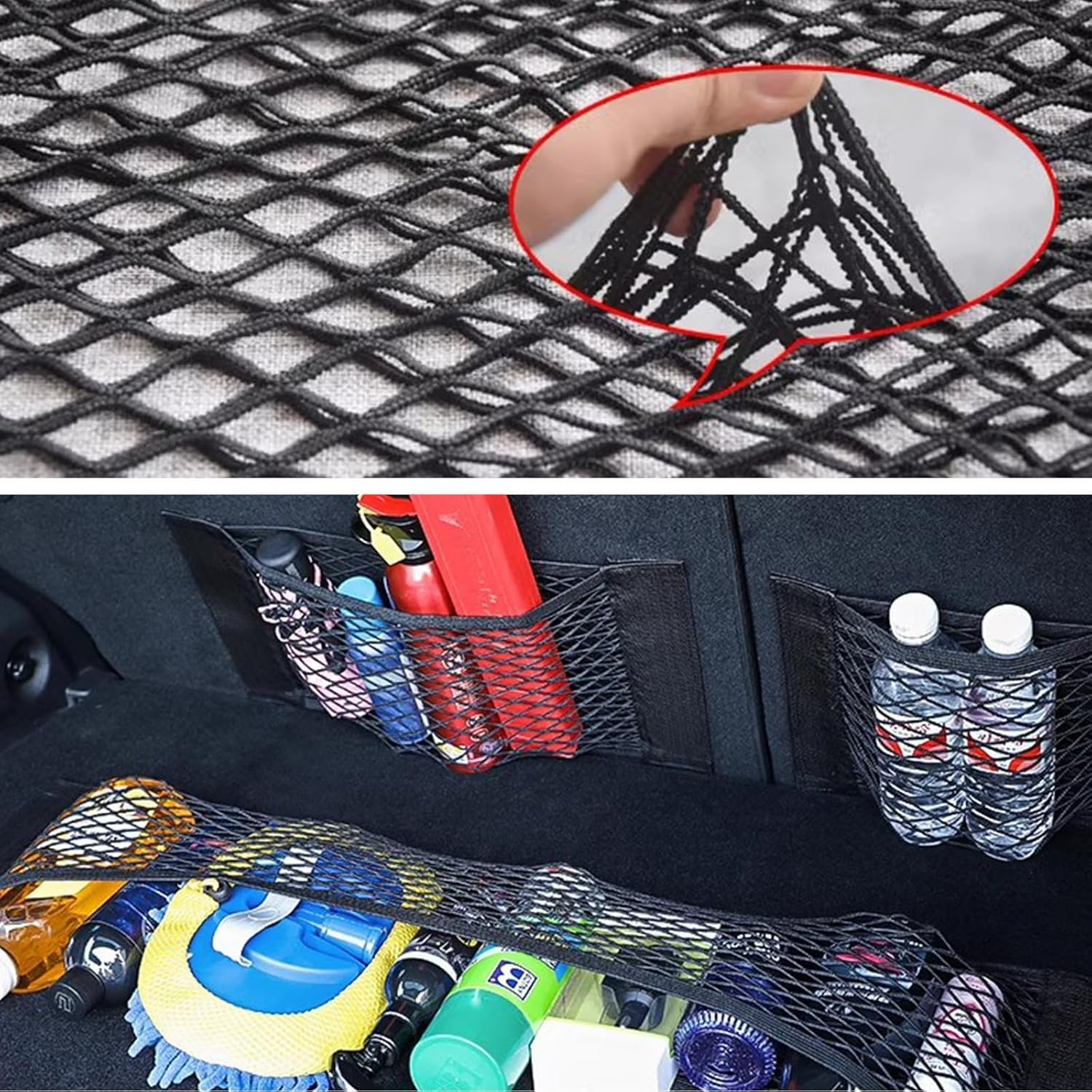 2 Pcs Black Magic Adhesive Mesh Cargo Net Elastic String Net Mesh Net Pouch, Car Boot Organiser Storage, Car Boot Van Storage Solutions Accessories for Storing Phone/Water Bottle/Toiletry image number 4