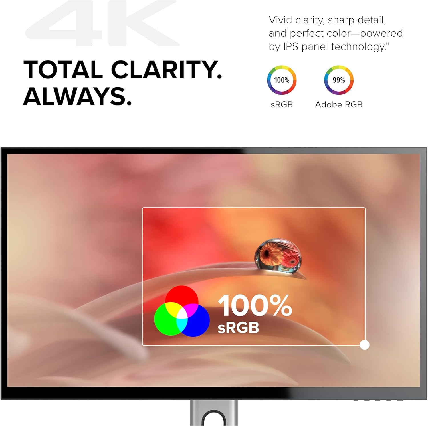 Alogic Clarity 27&rdquo; 4K UHD LCD Monitor | USB-C 90W Power Delivery | 16:9 Silver & Black | Adjustable Stand image number 1