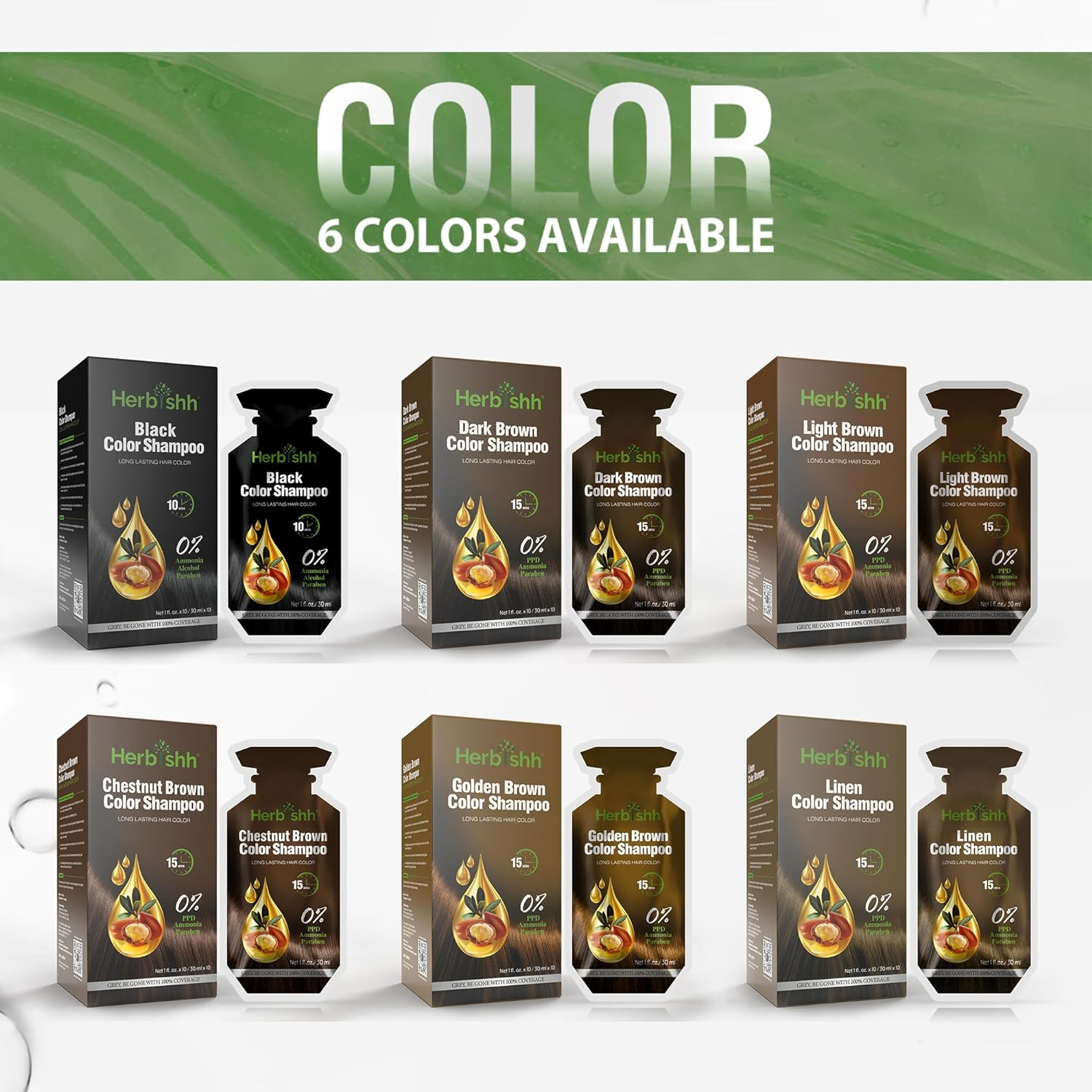 Herbishh Hair Color Shampoo 10 Sachet +1 Argan Hair Mask Pouch | 3 in 1 Hair Dye | PPD Free | Easy to Use | Gray Coverage | Travel Size | Available in 6 Colors | Long Lasting Hair Color | (Golden Brown) image number 5