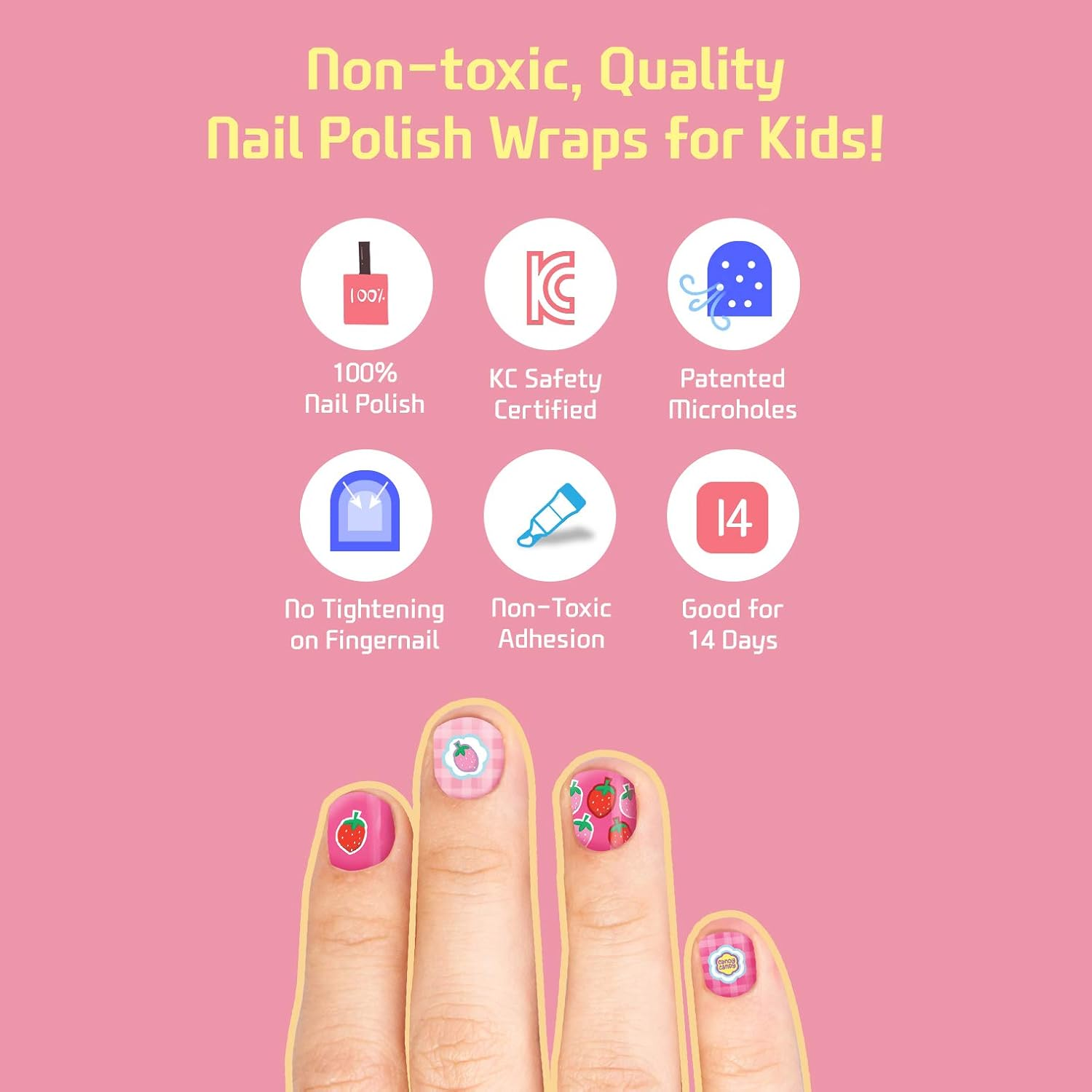 Bong Bong Non-Toxic Nail Art Stickers for Kids 3-7Yo and Juniors 7+ Yo &ndash; Colorful, Cute, Super Hero, Glitter &ndash; Long Lasting (30 Stickers) (3-7Yo, Glitter Coral) image number 1