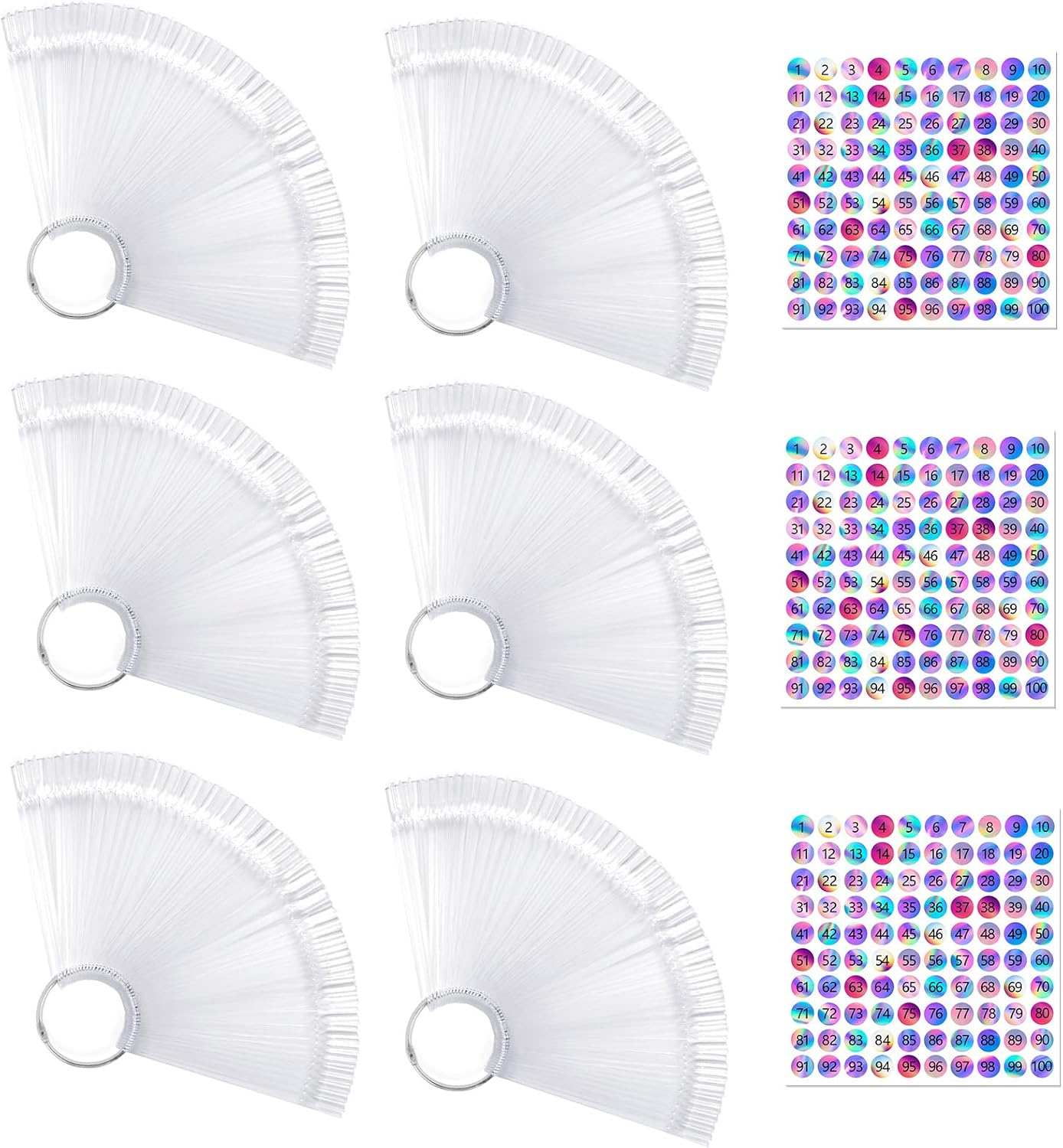 Aiqinu Pack of 300 Nail Display, Nail Art, Transparent Colour Card Plates, Nail Polish Display Ring Sticks, Nail Display Salon Exercises image number 3
