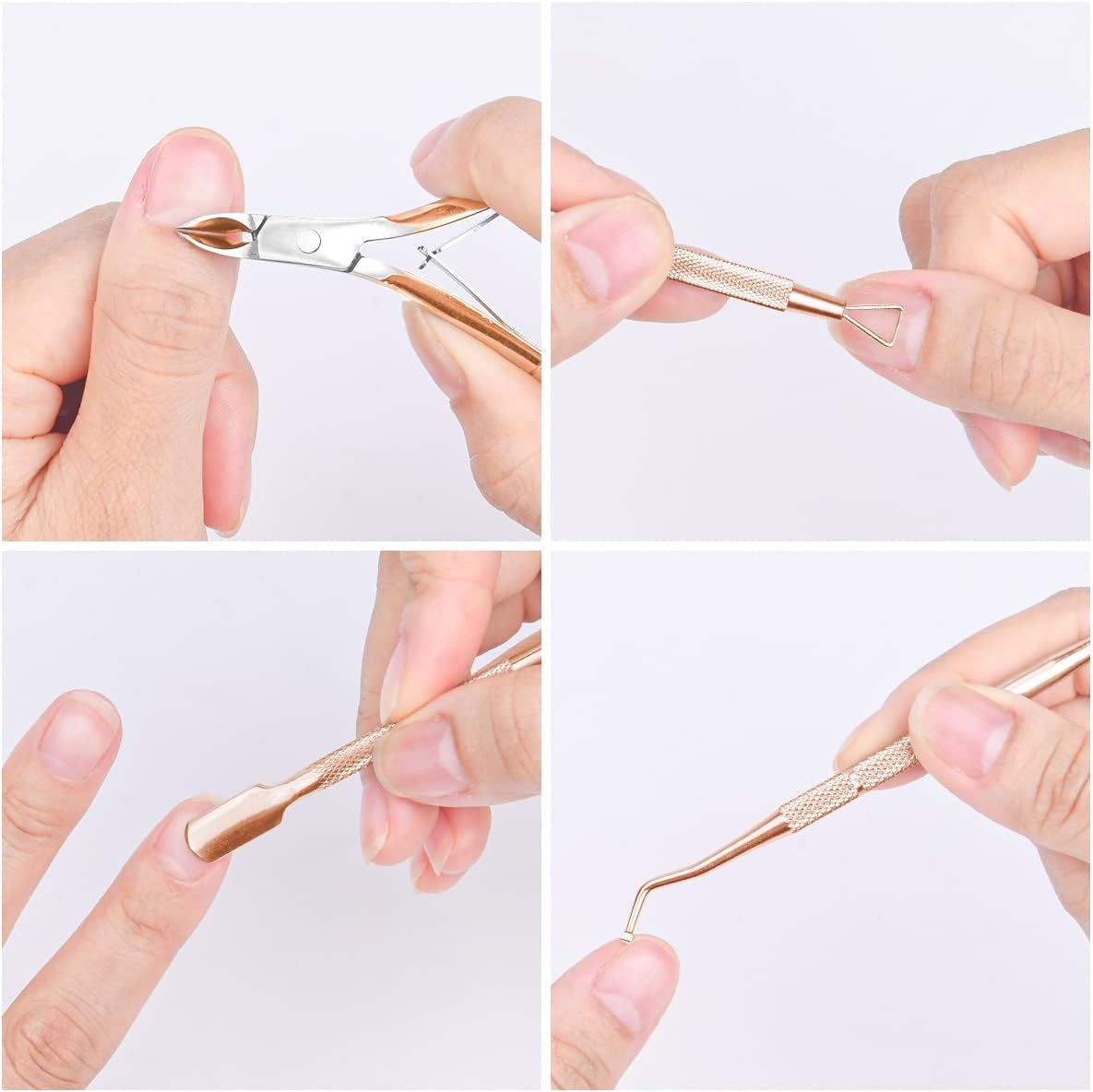 ACWOO Rose Gold 4-Piece Stainless Steel Nail Clippers, Cuticle Nippers, Pusher, Remover Set for Toenails and Fingernails