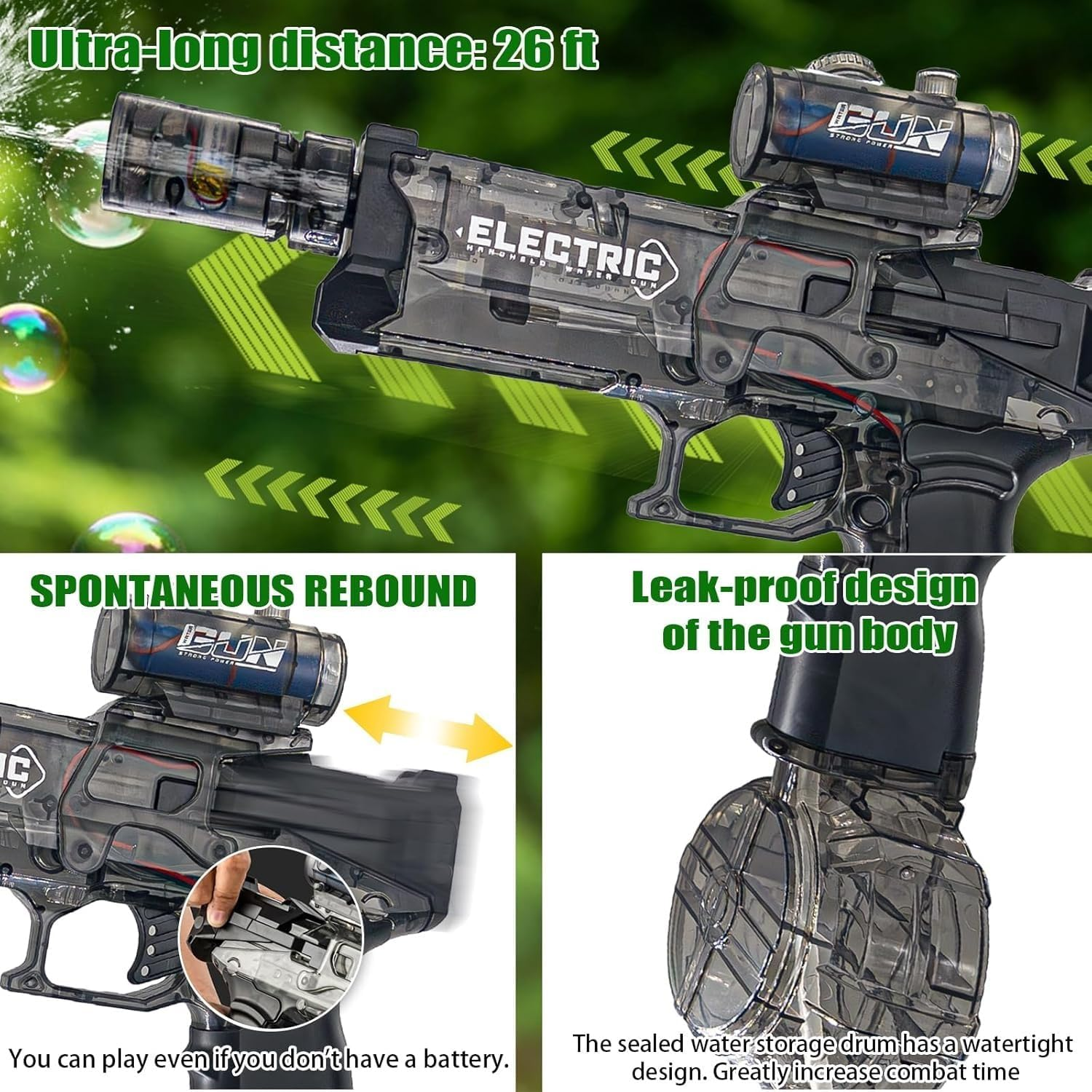 Electric Water Gun for Kids Ages 8-12-Automatic Water Gun-Super Soaker,Long Range 28-32 Ft,Beach Toys for Summer Outdoor Fun,Perfect Pool and Water Guns Play (Black) image number 4