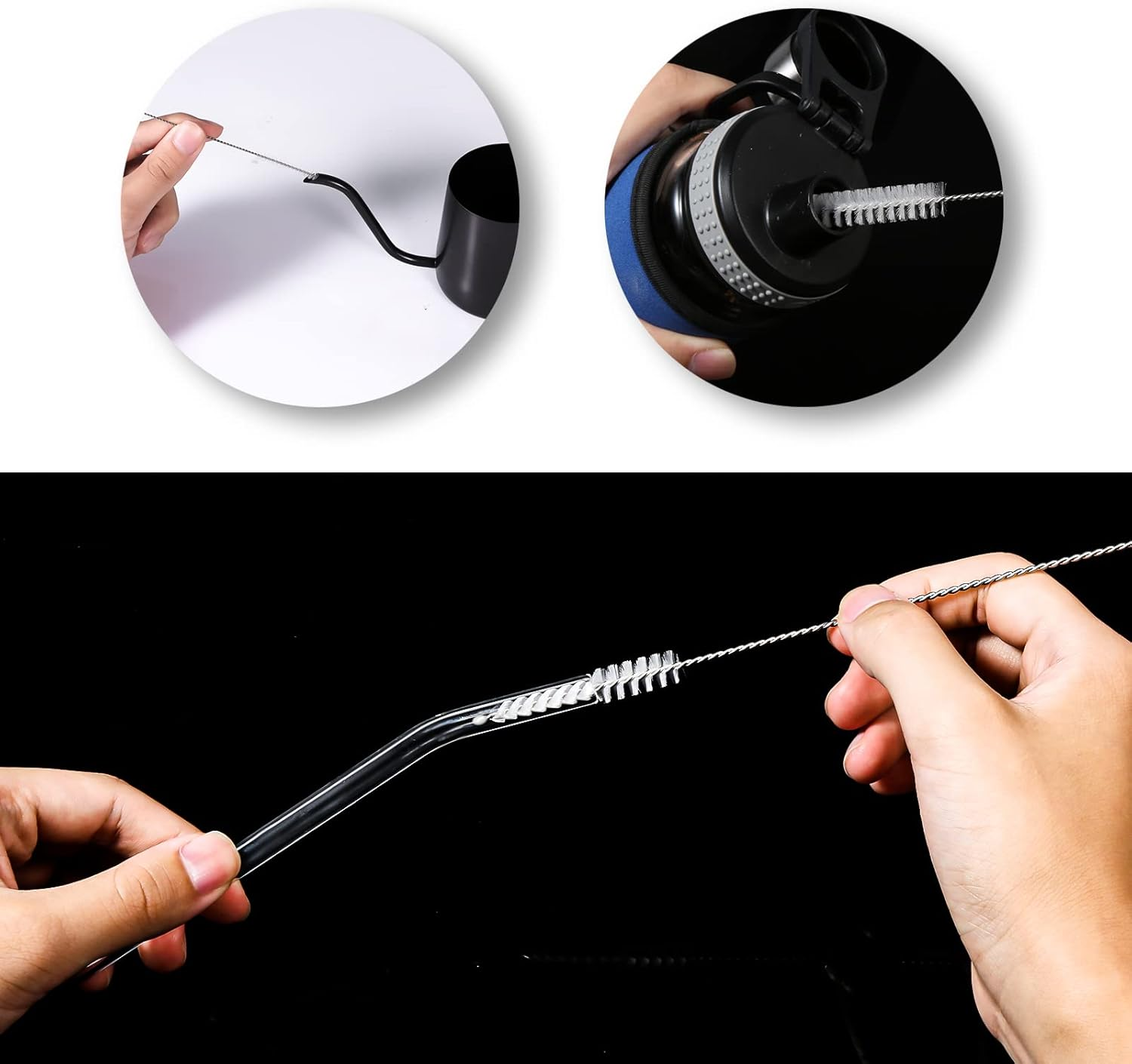 10Pcs Nylon Bottle Brush, 11.5 Inch Long Straw Brushes Nylon Tube Brush Set with 5 Sizes Bottle Cleaner Brushes for Cleaning Pipe Straw Wine Bottle Sink (Black, White) image number 5