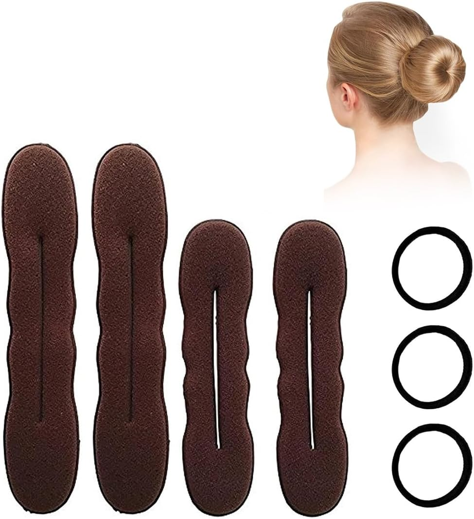 Pack of 4 Magic Hair Bun with 3 Elastic Hair Bands, Bun Maker, Bun Maker, Bun Maker, Magic Hair, Hair Twist Curler Donut Tools image number 1