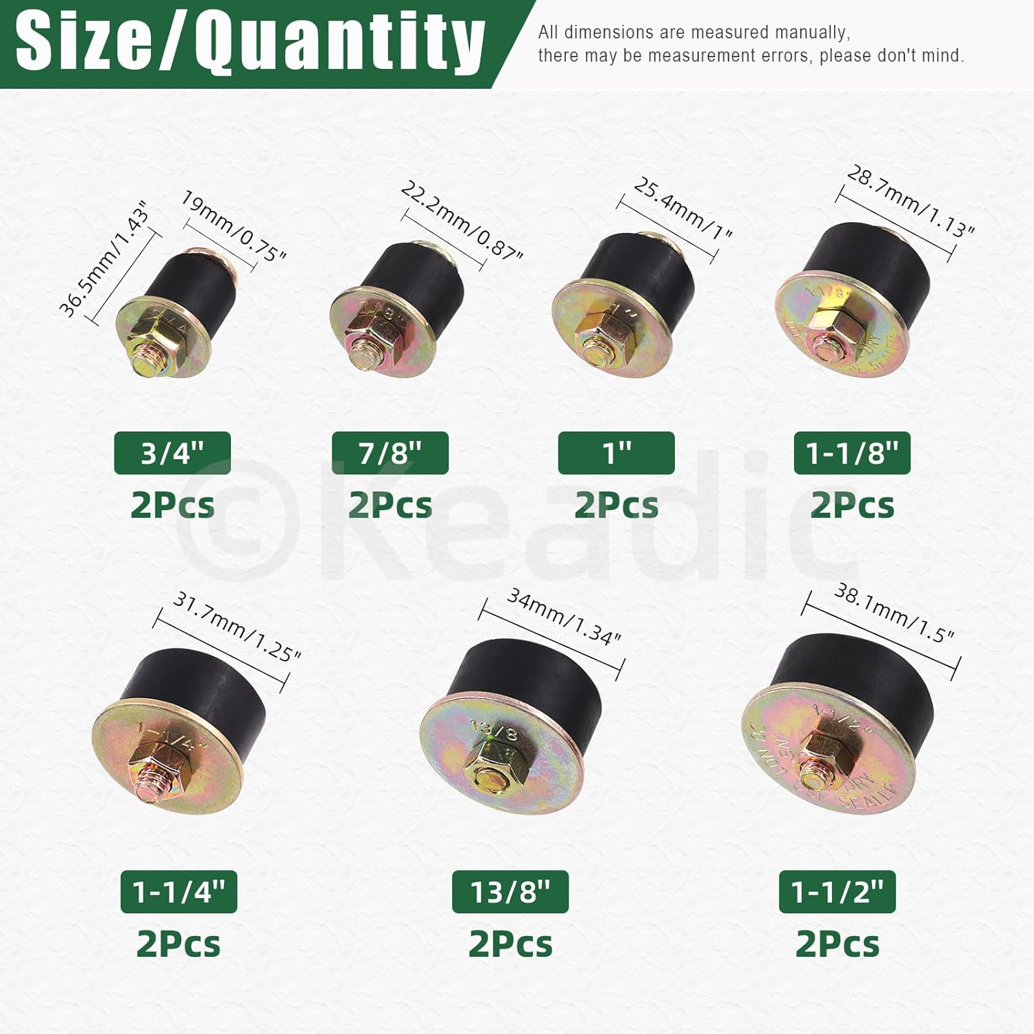 Keadic 14Pcs 7 Sizes Automotive Rubber Expansion Plug Assortment Set, 4" 7/8" 1" 1-1/8" 1-1/4" 1-3/8" 1-1/2" Expandable Freeze Plugs image number 2