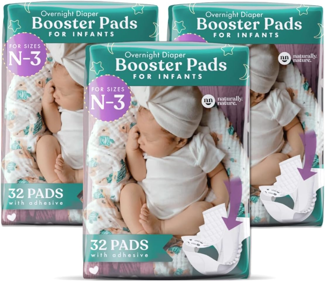 Naturally Nature Diaper Booster Pads Stop Nighttime Leaks, Adhesive Liners for Baby Overnight Diapers - Size N-3 Boys, 96-Pack - Disposable Diaper Pads for Infants image number 3