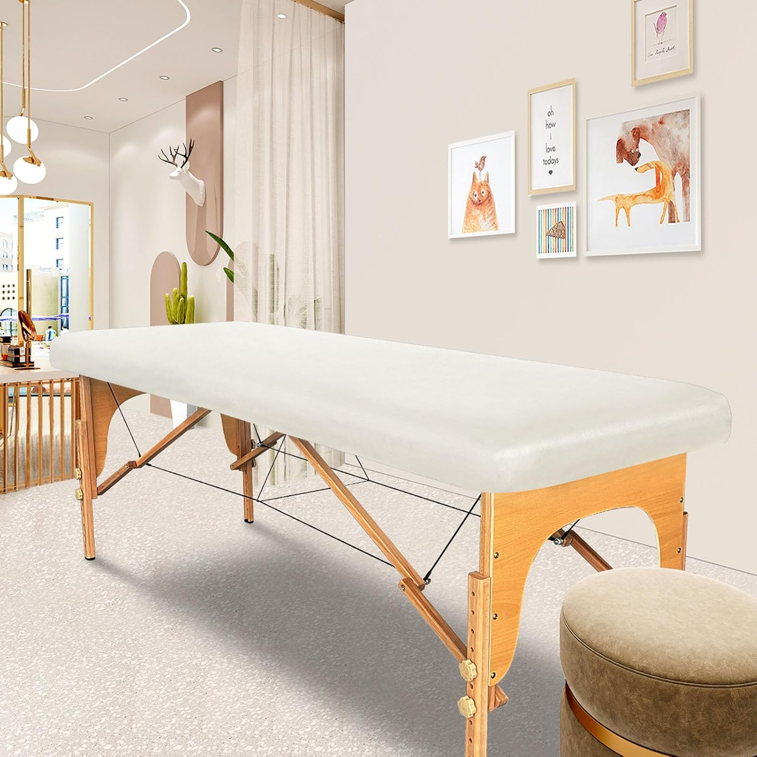 Lufyzora PU Leather Massage Table Cover Waterproof Massage Table Cover Protector Elastic, Odorless & Anti-Wrinkle Wipeable Massage Bed Cover Fitted for 6FT Massage Bed/Spa Bed/Lash Bed (White, 1Pcs)