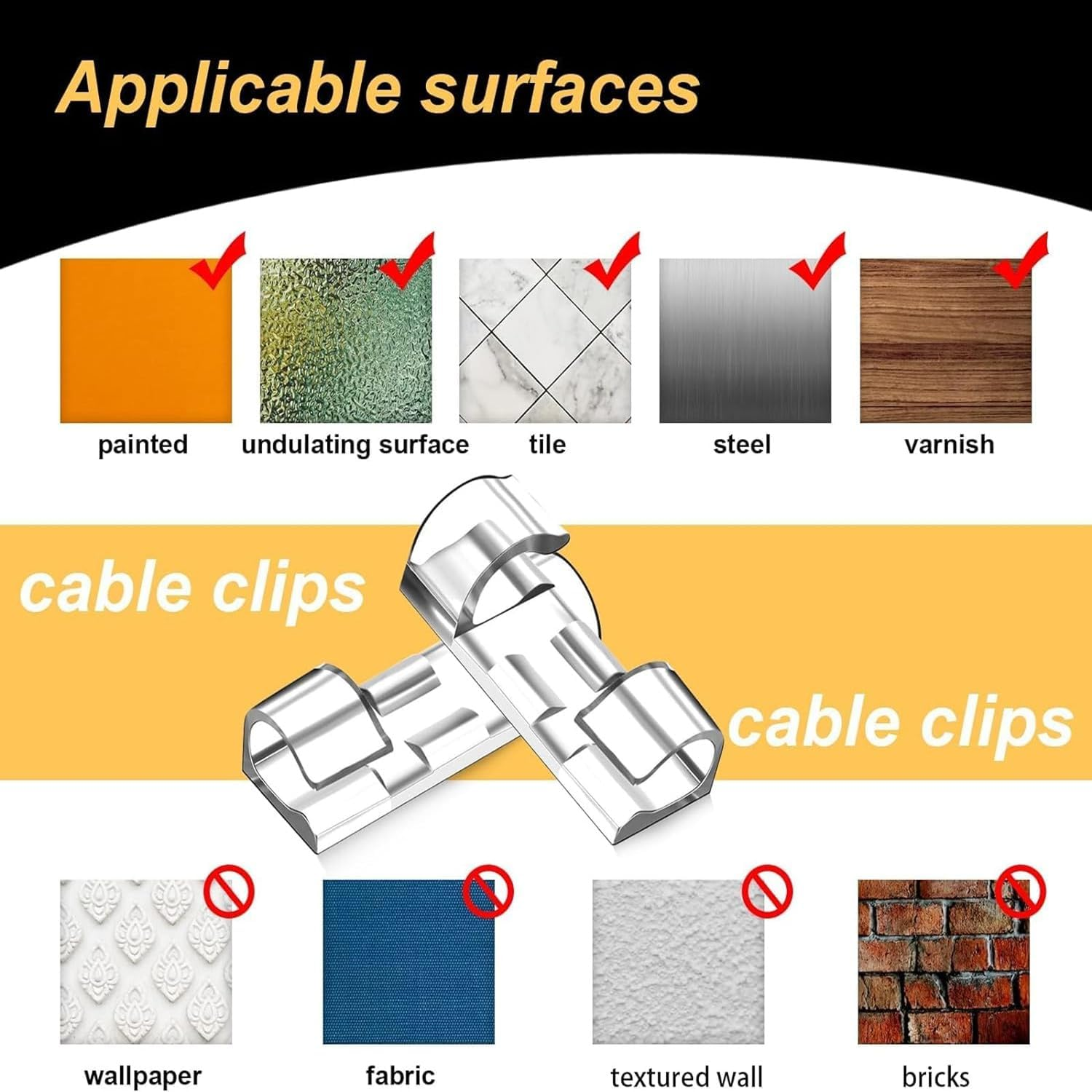 60 Pieces Cable Clips, Cable Management Clips, Strong Self Adhesive Cord Holder, Heavy Duty Wire Holder, Durable Finisher Wire Clamp, for Cable Management, USB Charging Cable (Transparent)