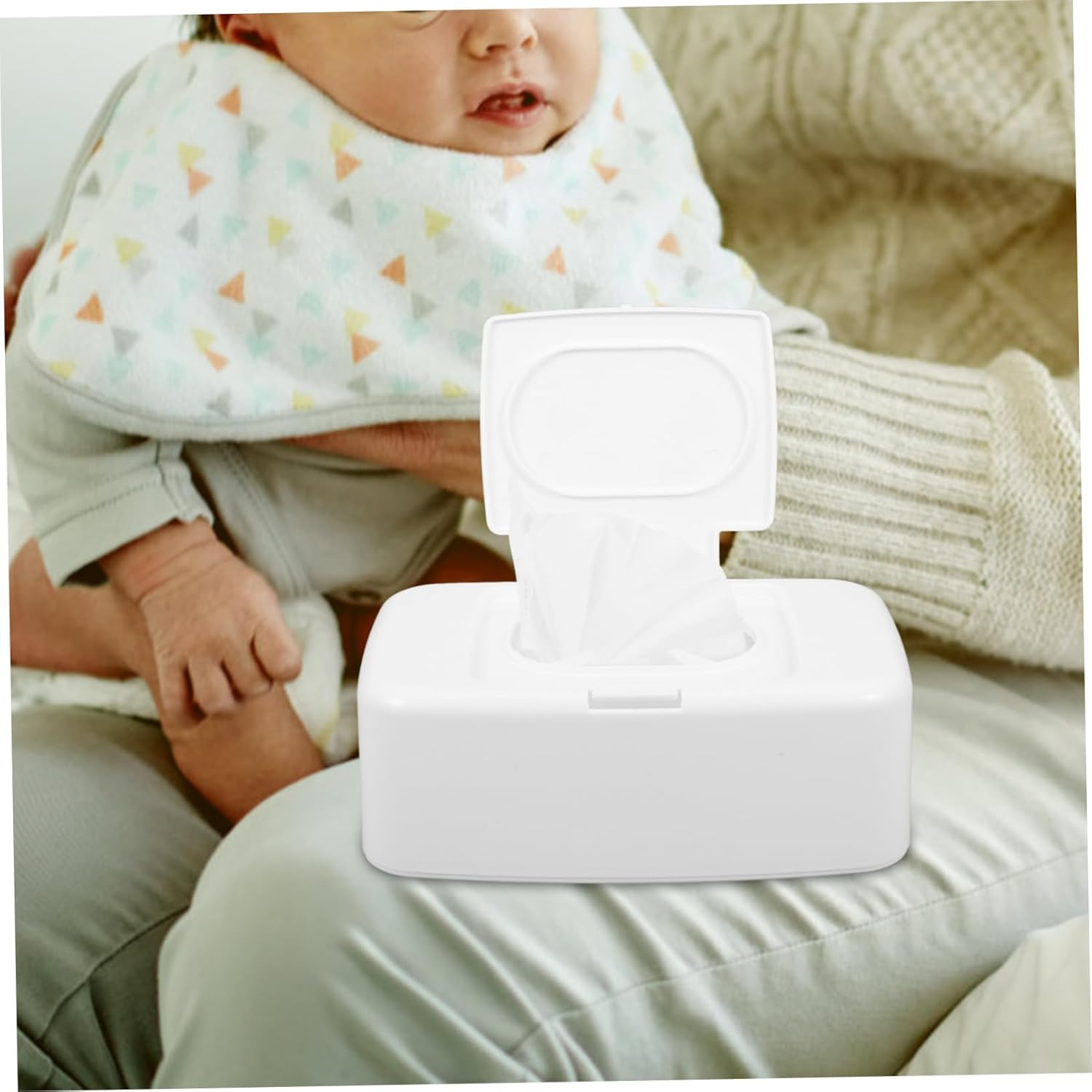 Wipes Dispenser Box Plastic White Lid Adjustable Household Infant Wipes Holder Suitable for Living Room Bedroom Nursery Travel image number 3