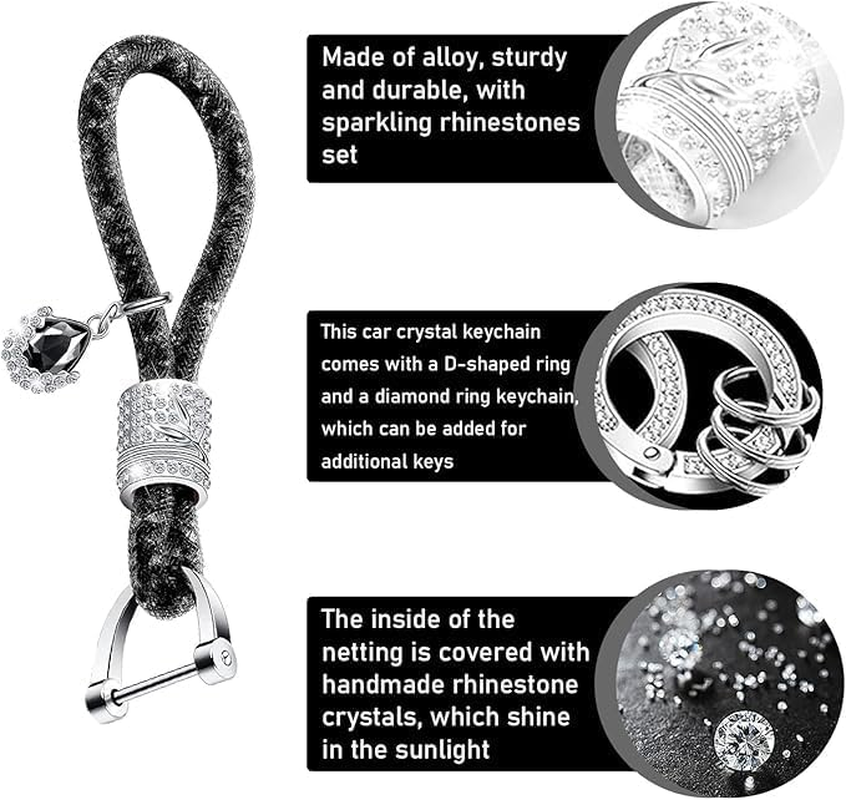 2 PCS Bling Car Keychain, Glitter Key Ring Strap with Heart, Rhinestones Key Chains for Women Girls, Car Accessories image number 3