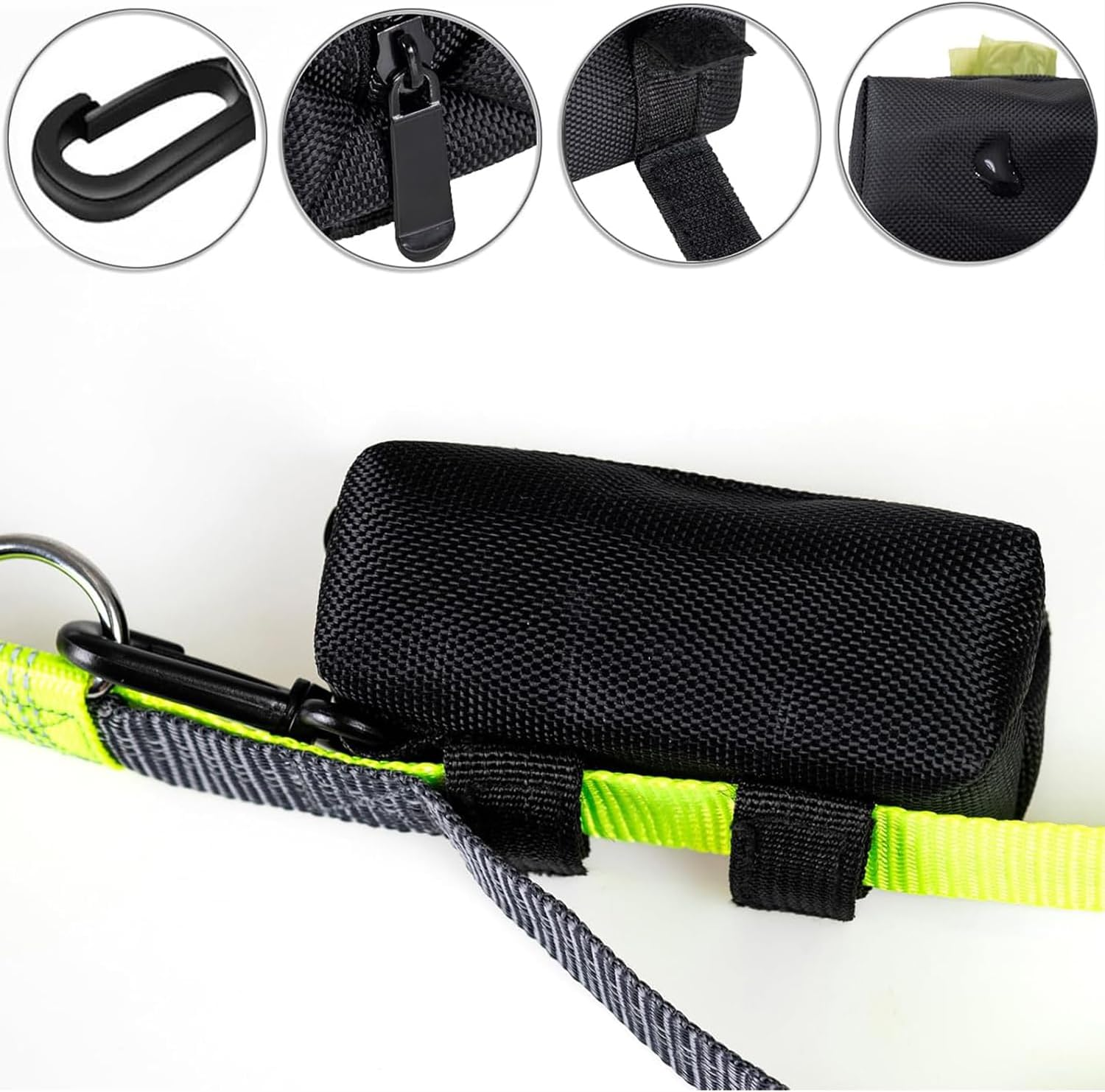 BEANPRECOY 2 PCS Dog Poop Bag Holder for Leash Attachment Waterproof Dispenser with Carabiner & 4 Pet Waste Bags Hands-Free Design for Walking Running Soft Fabric Zipper Fits All Leash image number 5