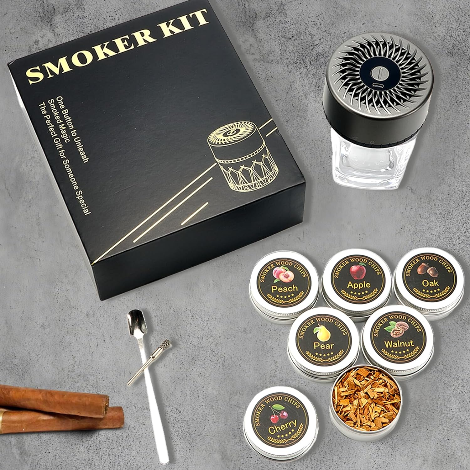 Electric Whiskey Smoker Kit with 4 Light Modes, Rechargeable Cocktail Smoker, 6 Wood Chips, No Butane Required, Christmas/Birthday Gifts for Men, Dad, Husband image number 5