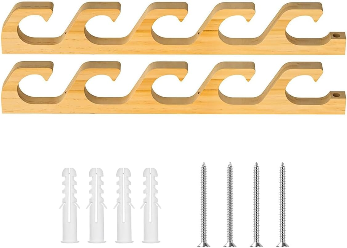 AIMALL Bamboo Fishing Rod Rack - Wall-Mounted Storage, 15.7In, Solid Wood, Holds 5 Rods, Universal Fit for Most Fishing Rods image number 2