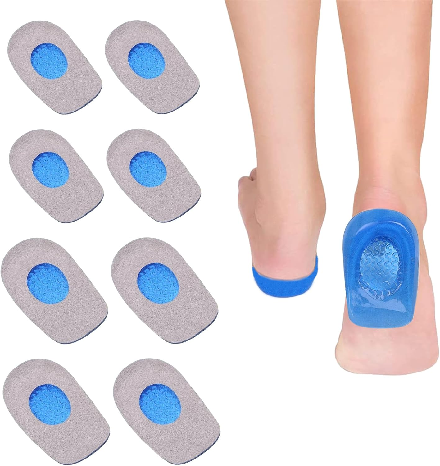 4 Pairs of Gel Heel Cups Plantar Fasciitis Inserts Heel Pads Insoles for Heel Spurs, Gel Heel Cushions for Heel Pain Relief Silicone Gel for Achilles Pain Relief, Fascia Support Casual Insoles image number 2