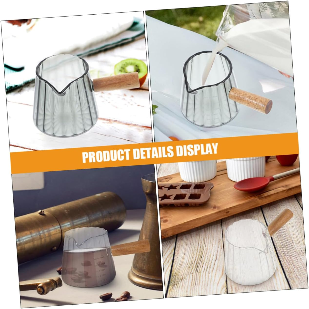 Sosoport 2Pcs Transparent Glass Espresso Shot Cup with Wooden Handle Small Milk Frothing Pitchers for Precise Coffee Measuring Portable Creamer Cups for Home Office and Travel image number 1