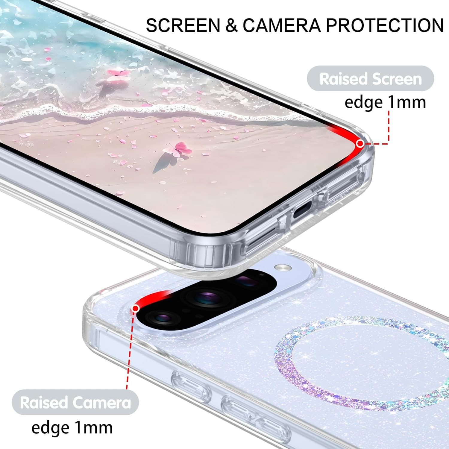 GUAGUA for Google Pixel 10/10 Pro Case,[Compatible with Magsafe] Mobile Phone Case Magnetic Transparent Glitter Lightweight Thin Cover Case Protective Case Google Pixel 10/10 Pro, Crystal Clear image number 3
