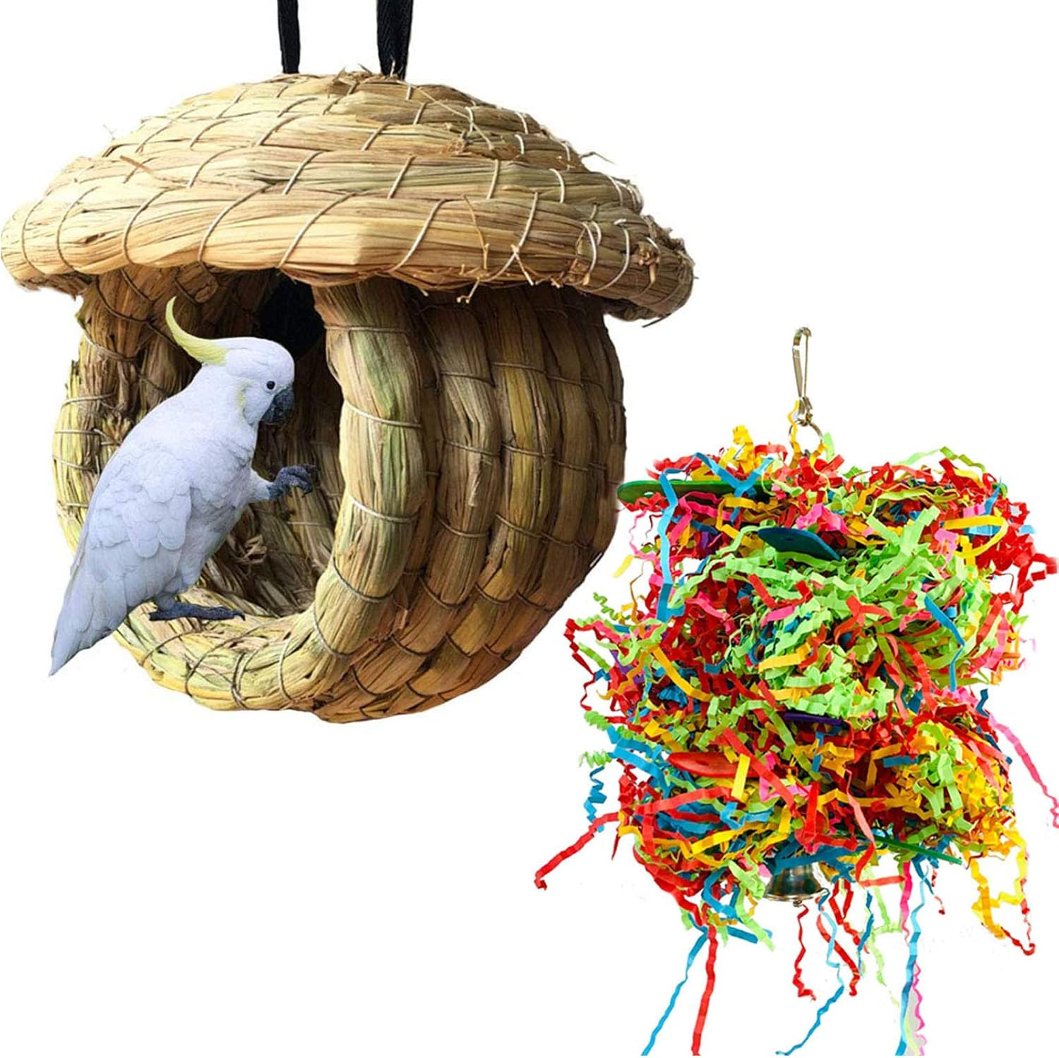 Hamiledyi Birdcage Straw Simulation Birdhouse 100% Natural Fiber - Cozy Resting Breeding Place for Birds - Provides Shelter from Cold Weather - Bird Hideaway from Predators - Ideal for Finch & Canary image number 4