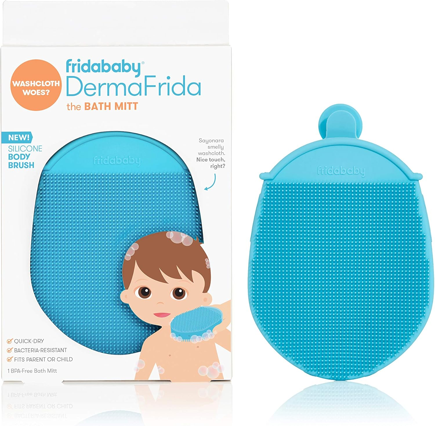Frida Baby Dermafrida the Bath Mitt | Toddler Quick-Dry Body Bath Brush, Silicone, Replacement to Kid'S Washcloth | Fits Both Parent or Child for Early Stage Development image number 1