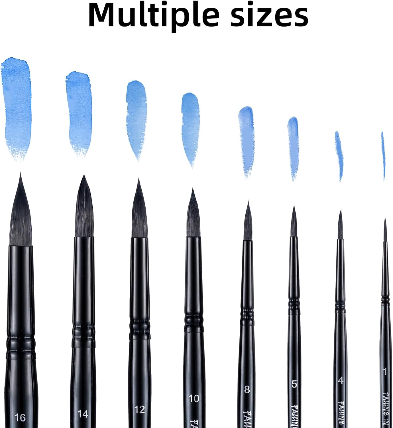 Falling in Art Professional Paint Brush Set, round Pointed Paintbrush Set, Wooden Handle Squirrel Hair Artist Brushes for Watercolor Painting(Black Handle) 8 Pcs - Black image number 3