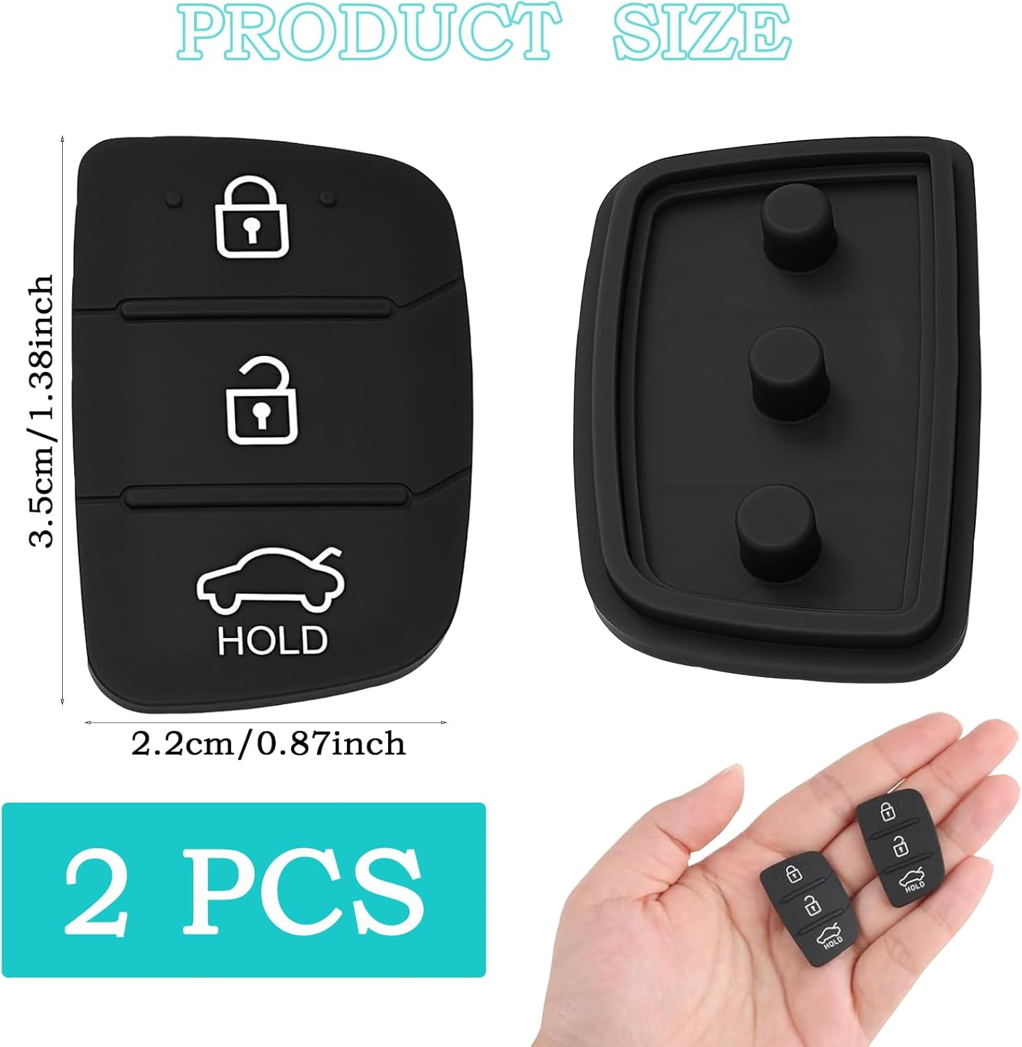 2 Pack 3-Button Rubber Key Pads Key Fob Case for Hyundai I10 I20 I30 IX35 Ix45,Black,Bonlaer image number 2