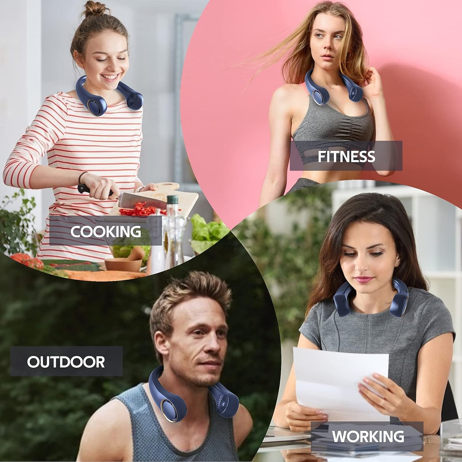 Portable Neck Fan, Hands Free Bladeless, 360&deg; Cooling Personal Fan,Wearable Quiet Fan for Outdoor Indoor, Birthday Gifts for Men Women Mom Dad, 4000Mah Battery USB Rechargeable, 3-Speeds(Black) - White image number 5