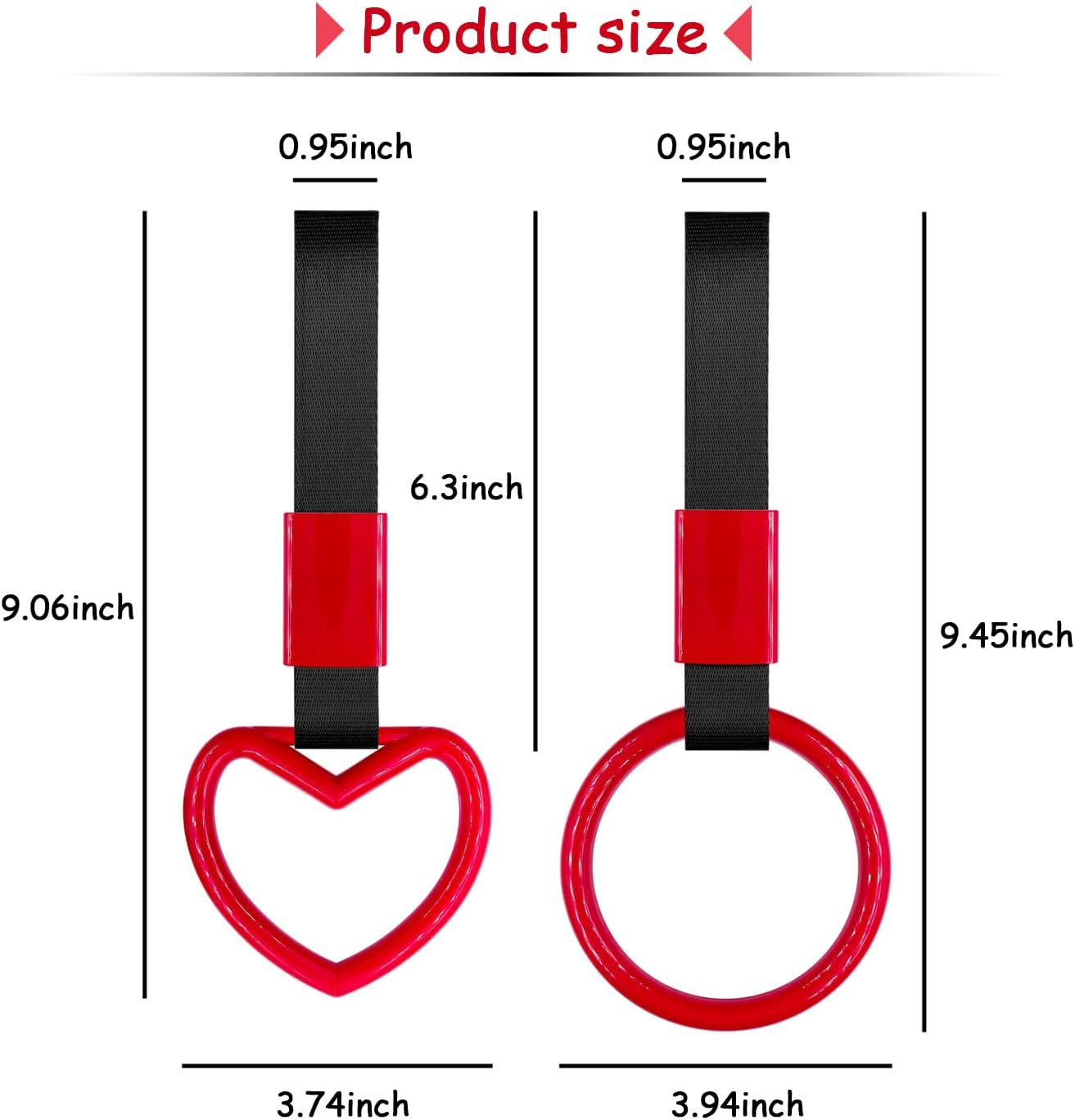 Betterjonny 4 Pieces Tsurikawa round Heart-Shaped Car Hand Straps, ABS Ring Heart-Shaped Car Hand Strap Decorative Warning Loops with Screwdriver for Car Motorcycle Interior Exterior Decoration (Red) image number 2