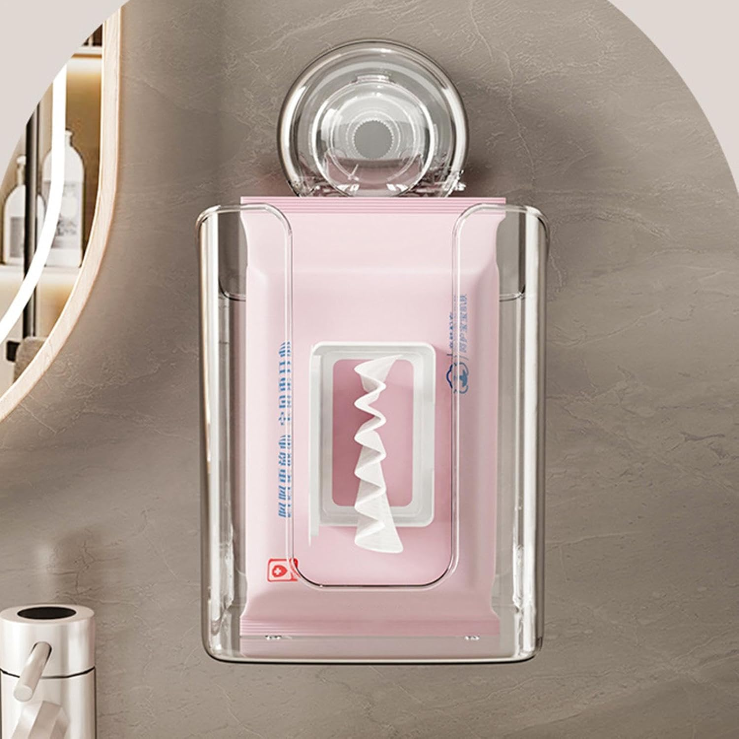 Wipes Dispenser for Bathroom | Suction Cup Clear No Punching Wall Mounted Wipes Box Flushable,Toilet Wipes Holder, Wipes Container for Bathroom Kitchen Bedroom