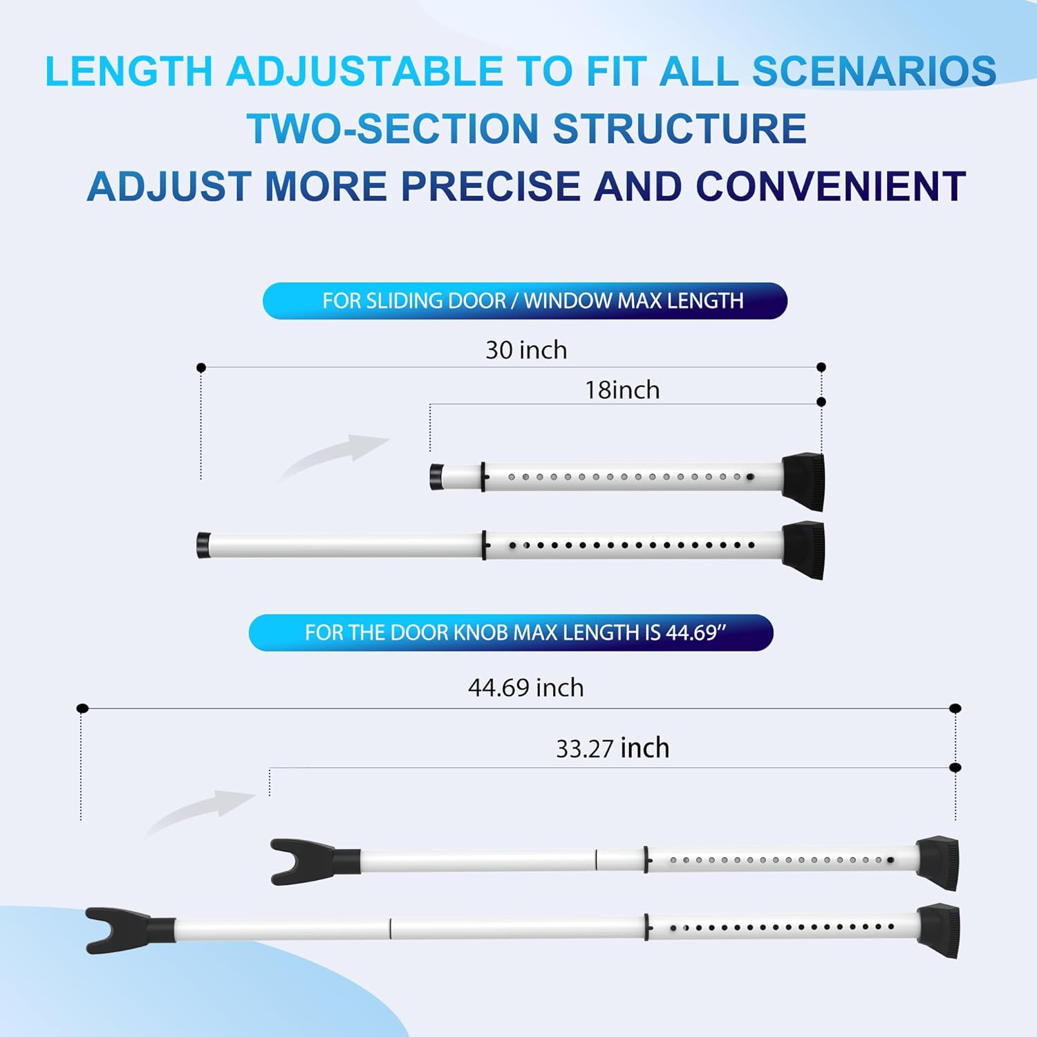2025 Upgraded 2-In-1 Door Security Bar & Sliding Windows Bar,Adjustable Heavy Duty Stoppers Jammer for Apartment,Home, Hotel Room,Travel(1 Pack,White) image number 6