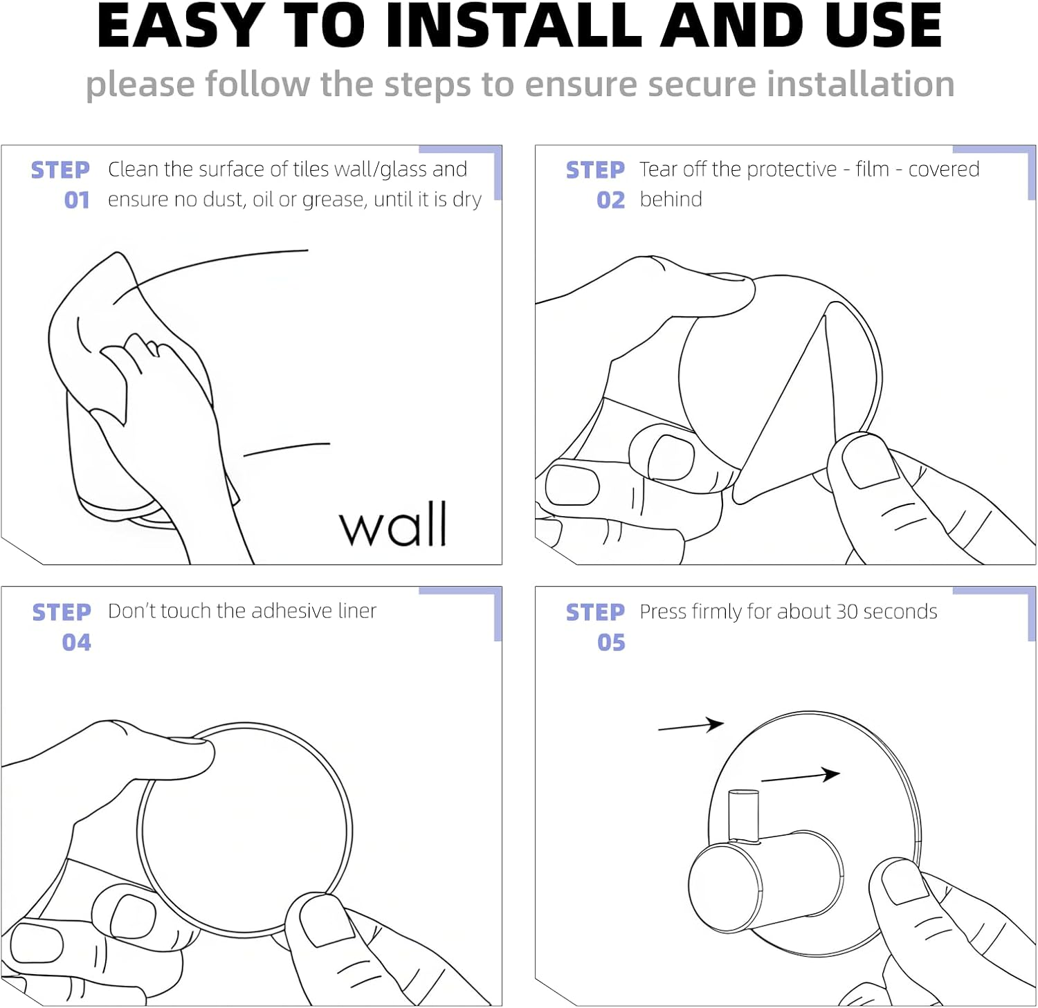 6 Pcs Wall Hook Stainless Steel Adhesive Hooks for Bathroom, Office, Home, Coat Hooks, Towel Hook, No Drill (Black) image number 6