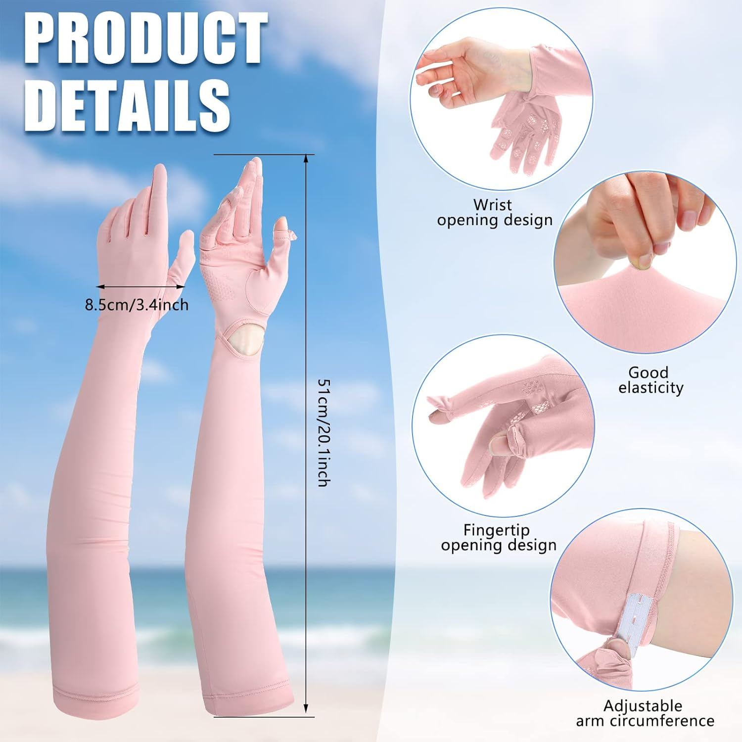 Yahenda 2 Pairs Women UV Long Sun Protection Gloves Touchscreen Arm Sun Driving Gloves UPF 50+ for Outdoor Sports Cycling image number 5