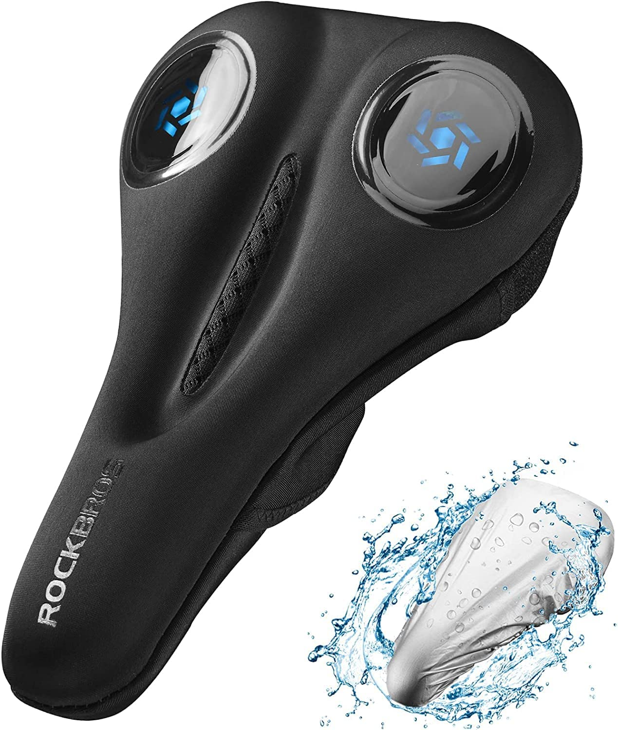 ROCKBROS Gel Seat Cushion Cover for Spin Stationary Exercise Bike, Mountain Road Cycling Saddle with Rain Cover - Red/Blue image number 2