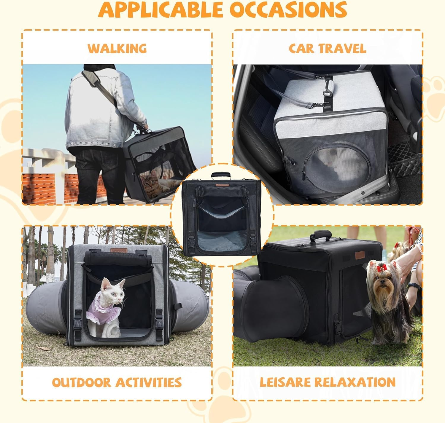 Cat Travel Carrier with Litter Box, Portable Single Cat Carrier, Soft Foldable Design with Shoulder Strap, Hammock & Cushion, Small Size, Grey image number 3