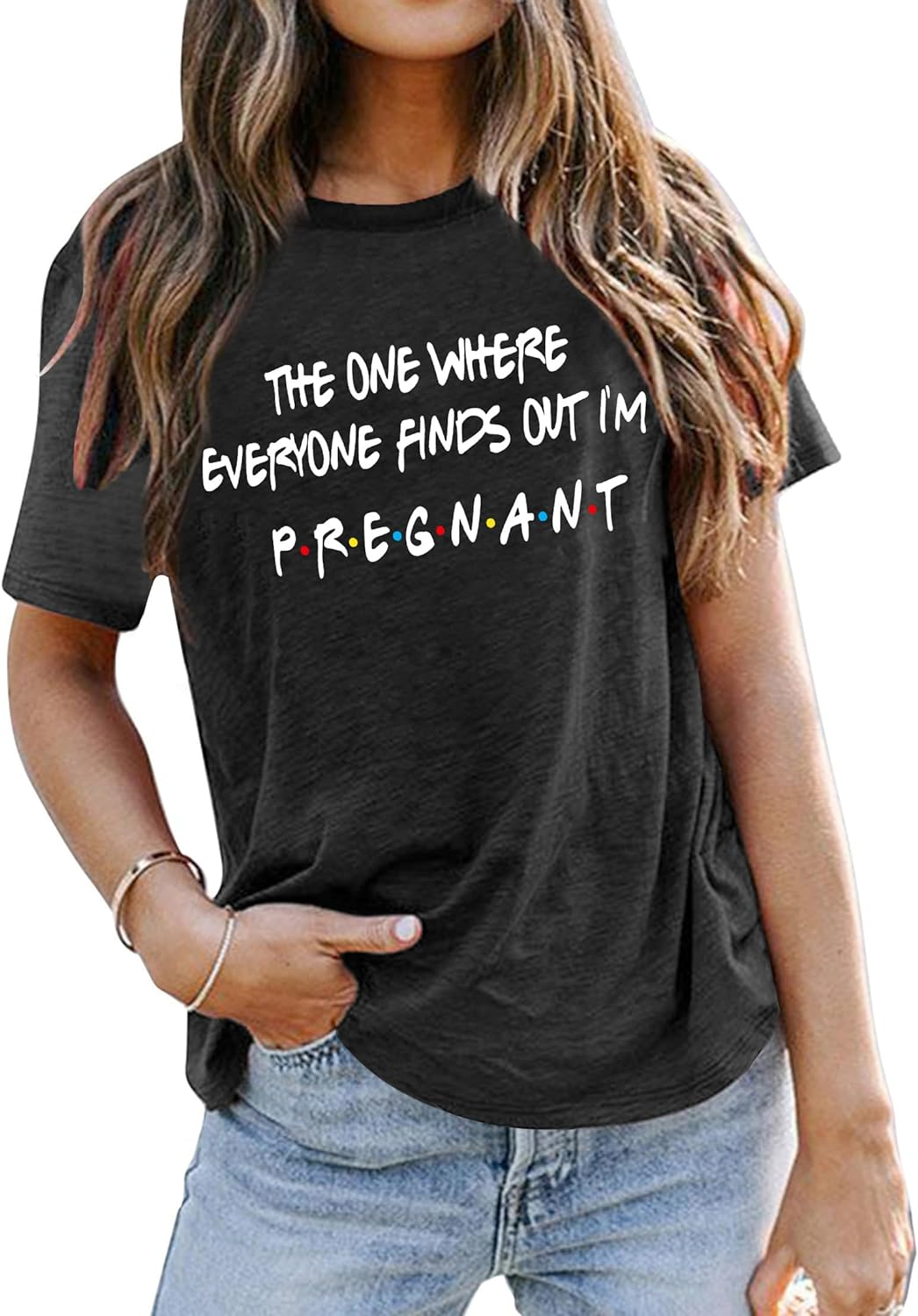 Pregnancy Announcement Shirts Women I'M Pregant T-Shirt Pregnant Mom T Shirt Funny Maternity Letter Print Tees image number 3