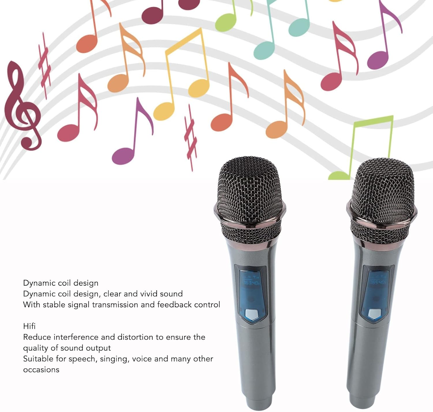 UHF Wireless Dynamic Cordless Mic, Easy to Operate, Durable, Hifi, with Rechargeable Receiver, 160Ft Range, for Karaoke Machine, Singing, image number 3